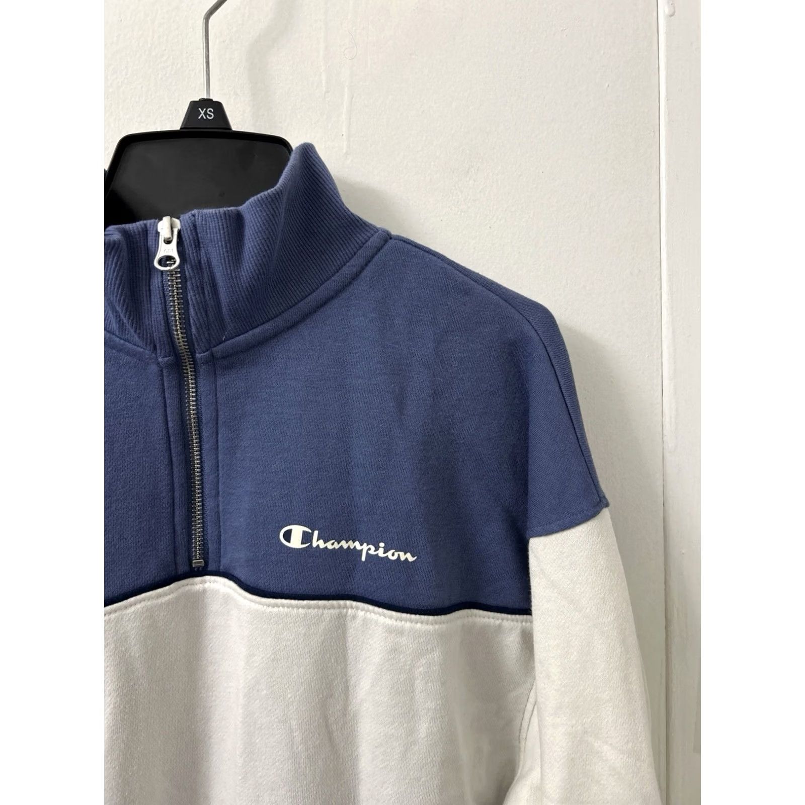 Champion Champion Colorblock 1/4 Zip Womens Sweatshirt Pullover Long Sleeve Sz S Blue White Logo Regular Fit Size S / US 4 / IT 40 - 4 Thumbnail