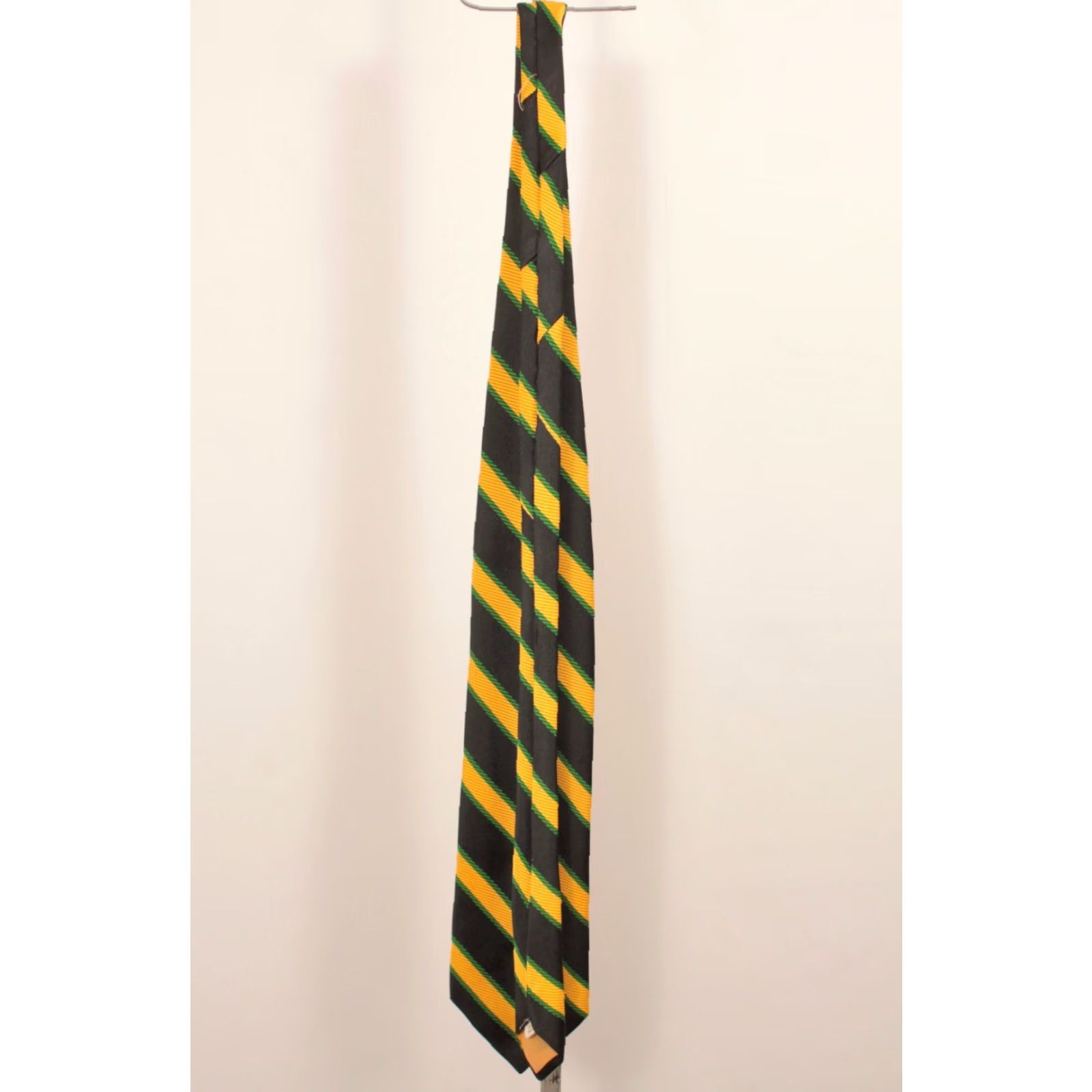 Vintage VINTAGE James Davis 70s Tie Neck Tie Men's NOS Black & Yellow Striped Pattern Wide 61" Nylon Geometric Mens Size ONE SIZE - 4 Thumbnail
