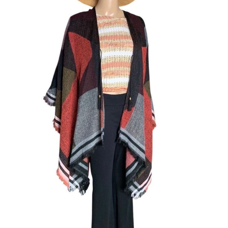 Other Marc New York Poncho Buffalo Plaid Cardigan Tassel & Fringes Size ONE SIZE - 13 Thumbnail