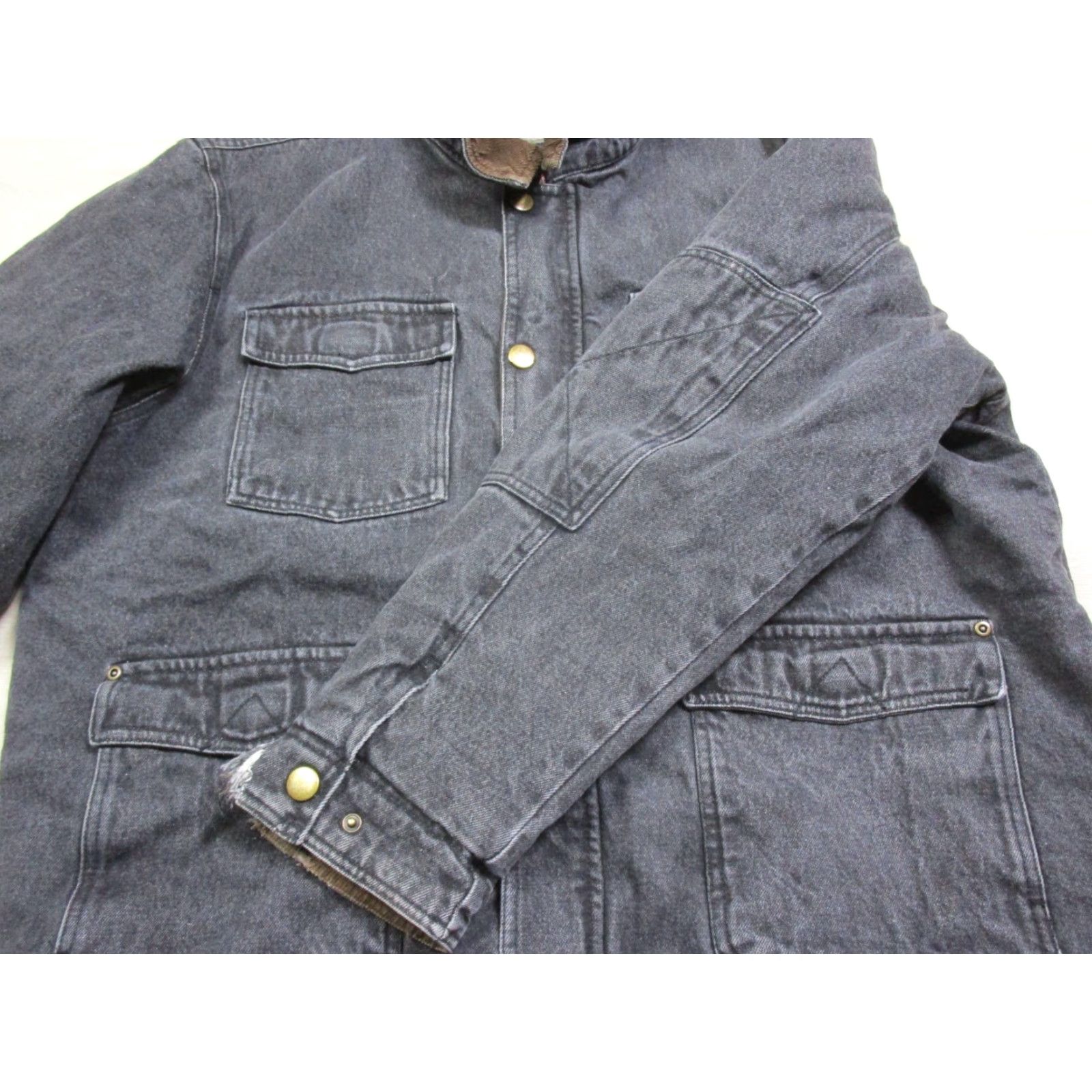 Wrangler Western Denim Black Jean Jacket Bomber Jacket Lined Sherpa Double Elbow Men’s XL Size