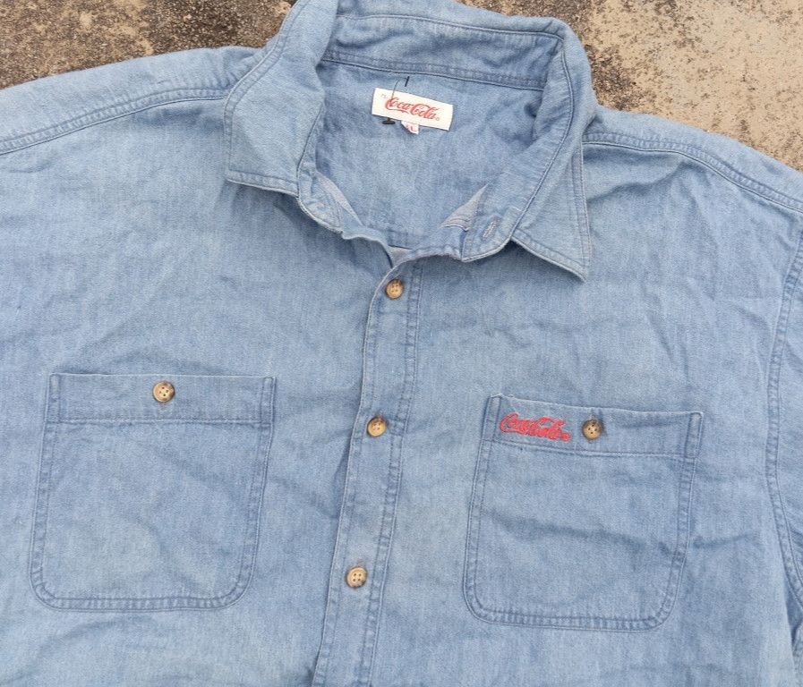 Vintage VTG Coca Cola shirt 🍻 Chambray Double Pocket Size US XL / EU 56 / 4 - 2 Thumbnail