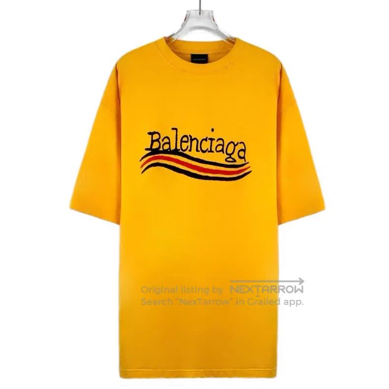 Balenciaga Balenciaga Yellow Logo Letter Printed Cotton Round Neck Sh Size US M / EU 48-50 / 2 - 1 Thumbnail