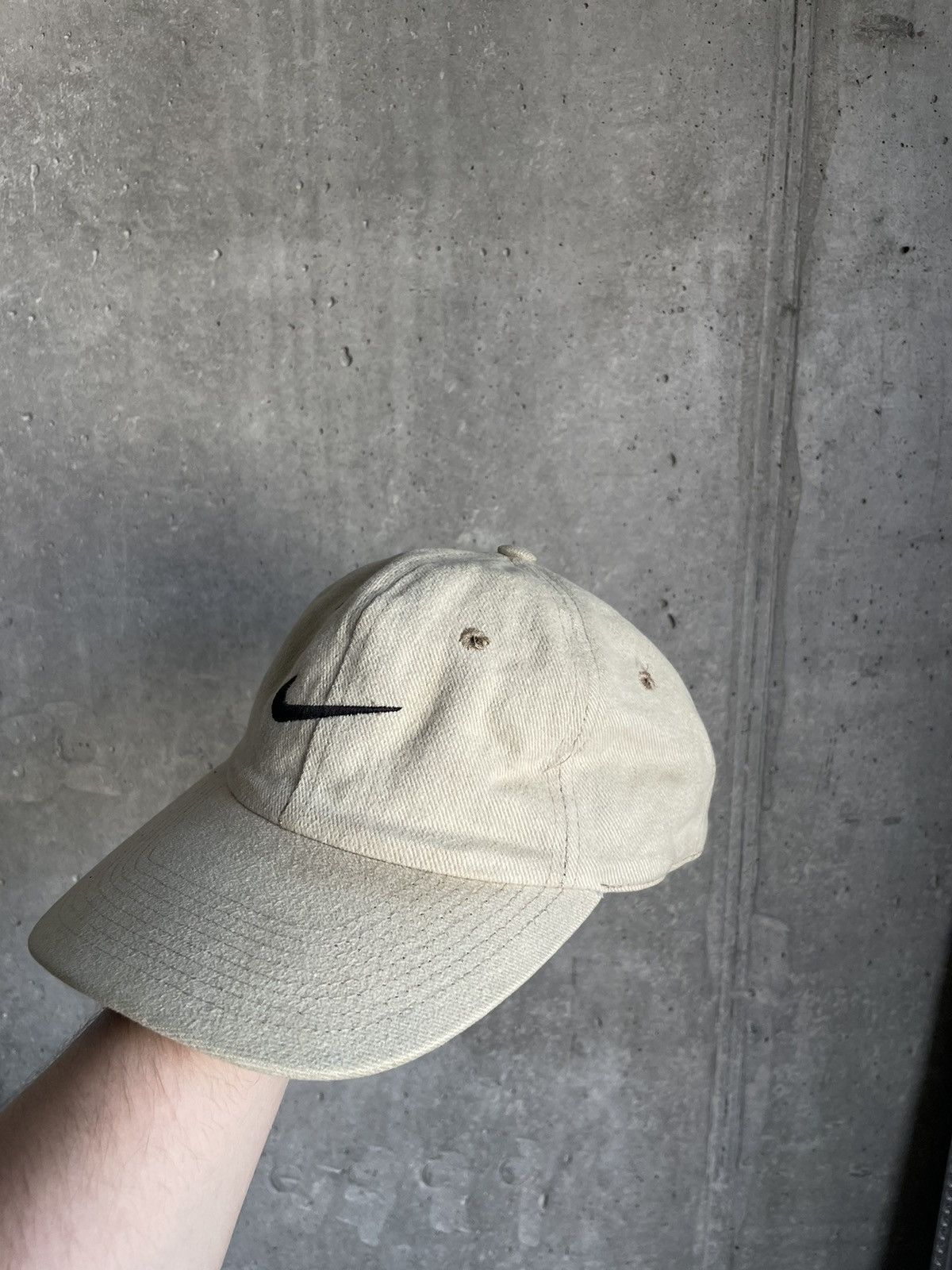 Nike Vintage 90s Nike Cap Hat Beige Black Swoosh green visor Y2k Size ONE SIZE - 3 Thumbnail