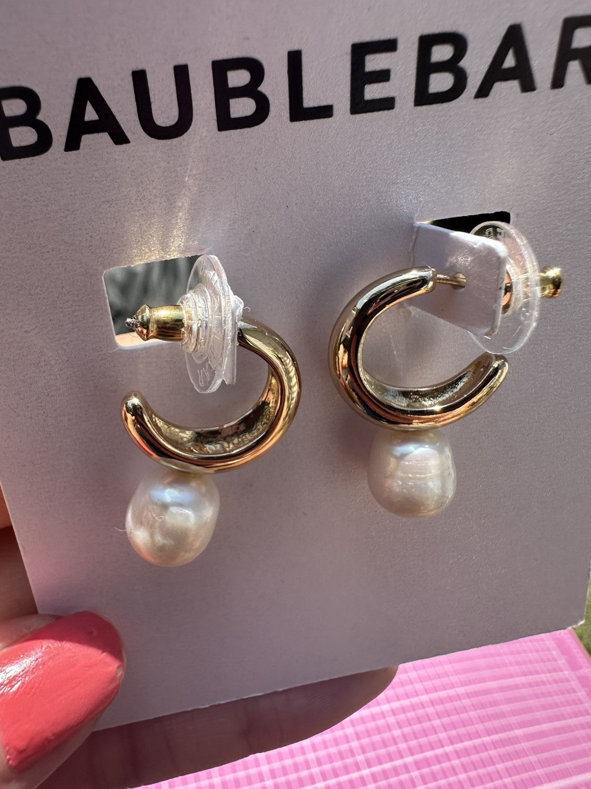 Designer Baublebar gold tone open loops white pearl drops earrings Size ONE SIZE - 3 Thumbnail