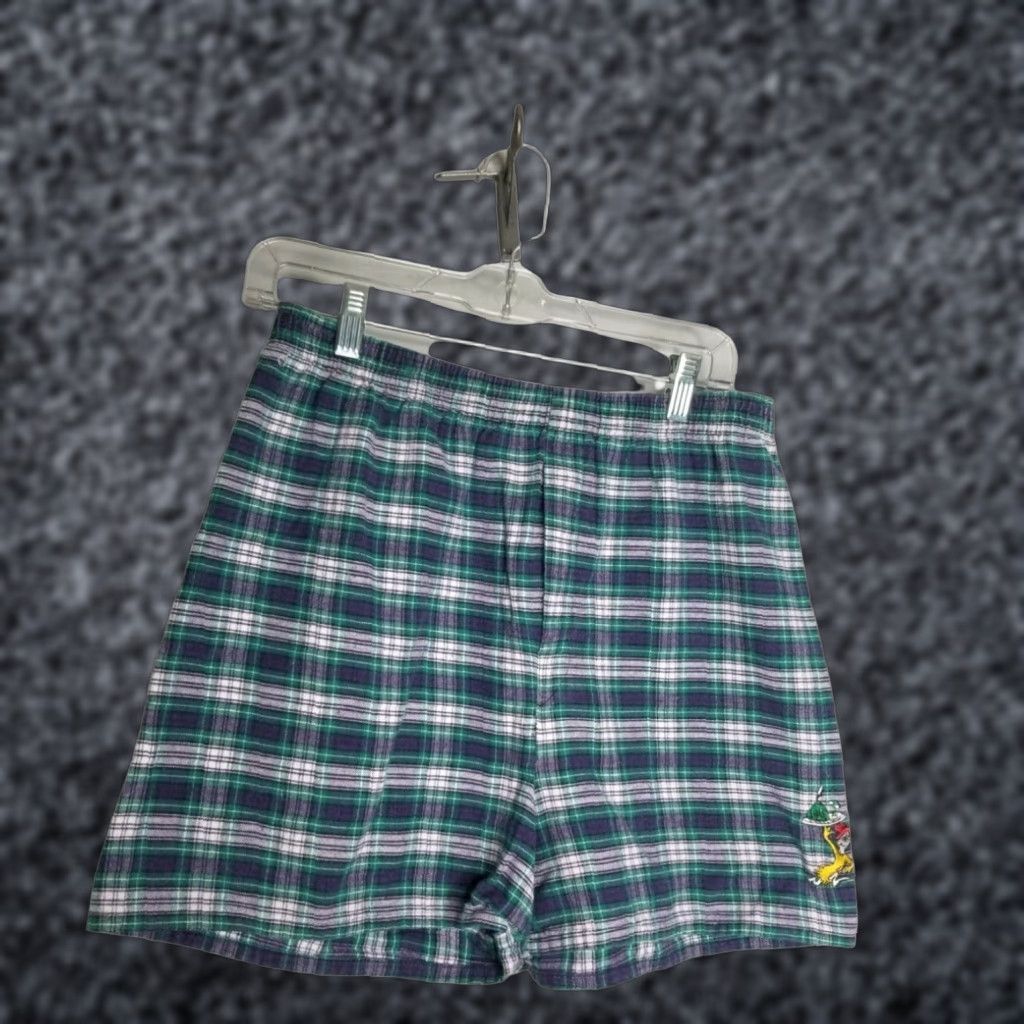 Vintage VINTAGE Dr Seuss Flannel Sleep Shorts Mens Large Blue Plaid 90s Size US 33 - 1 Thumbnail