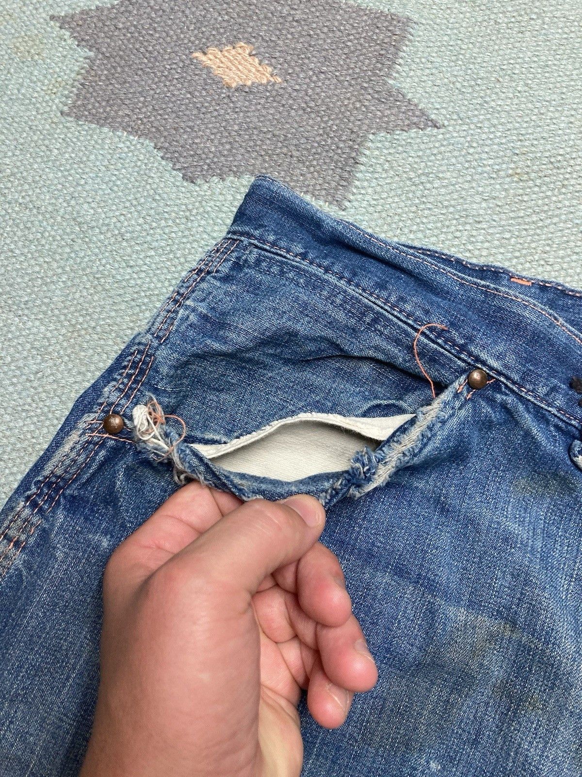 Vintage 1950s denim carpenter jeans Big Mac dark faded workwea 40x28 Size US 40 / EU 56 - 5 Thumbnail