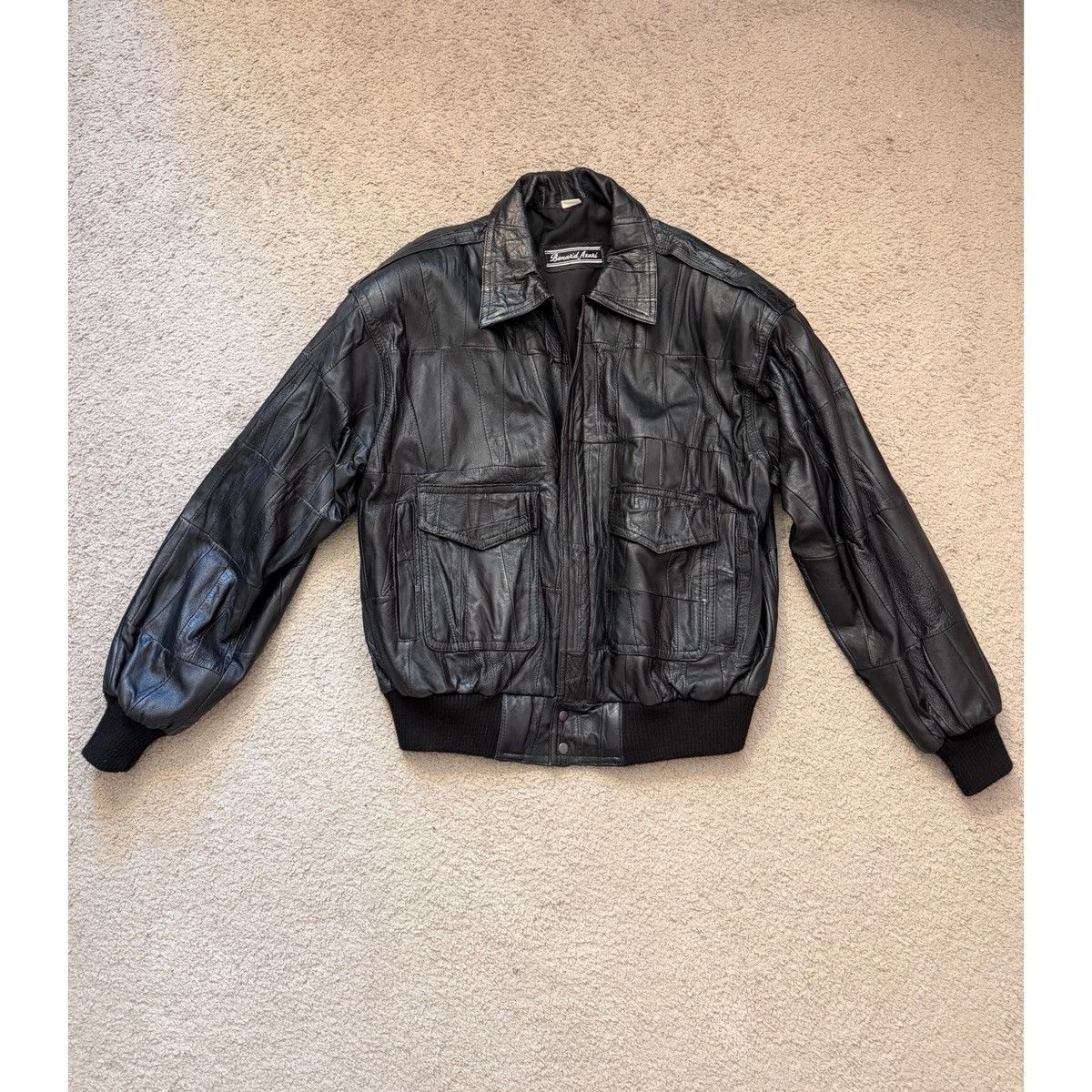 Vintage VINTAGE BLACK PATCHWORK BOMBER LEATHER JACKET Size US M / EU 48-50 / 2 - 9 Thumbnail