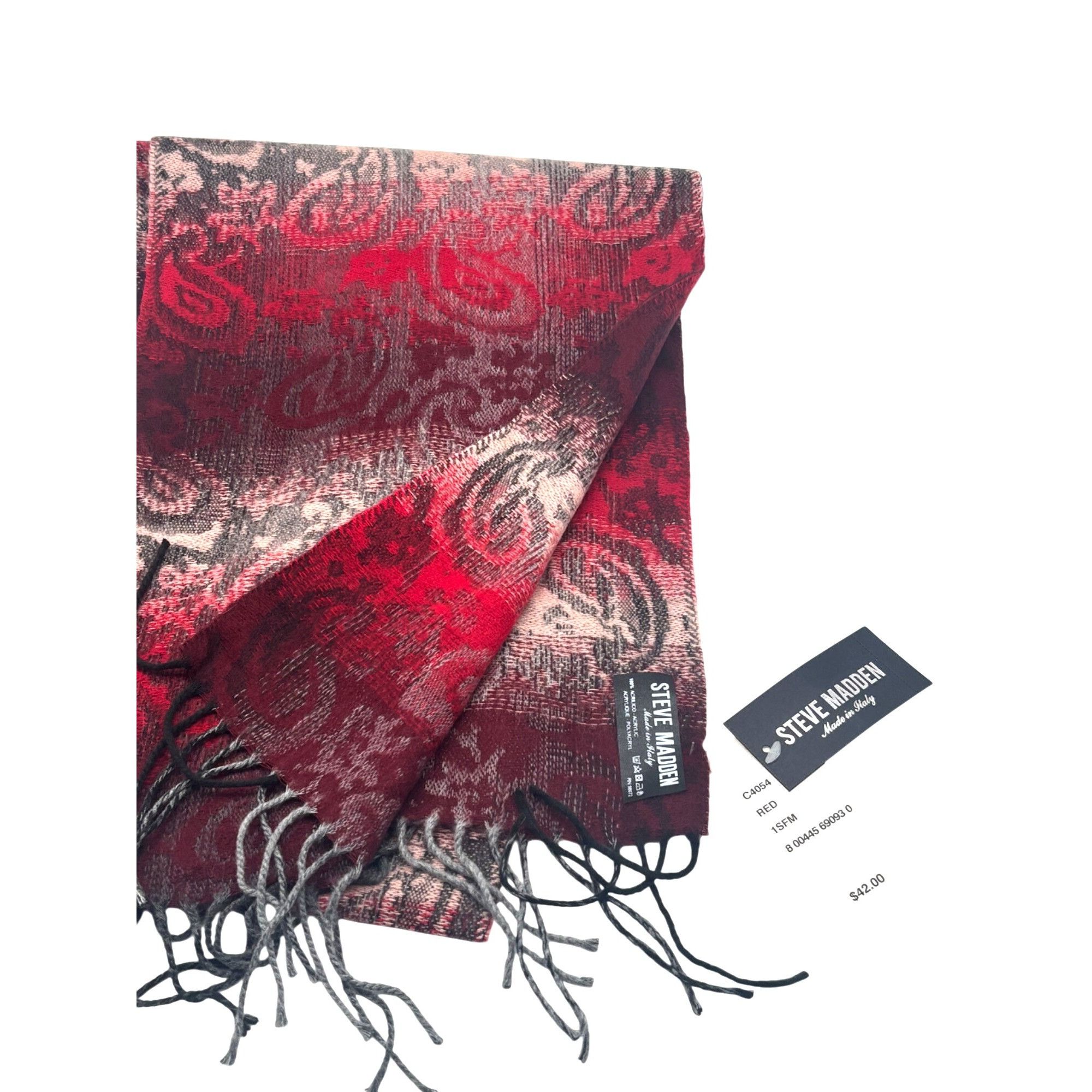 Steve Madden Steve Madden Mid Weight Ombré Paisley Scarf, 11”x 70”, Red-M Size ONE SIZE - 3 Thumbnail