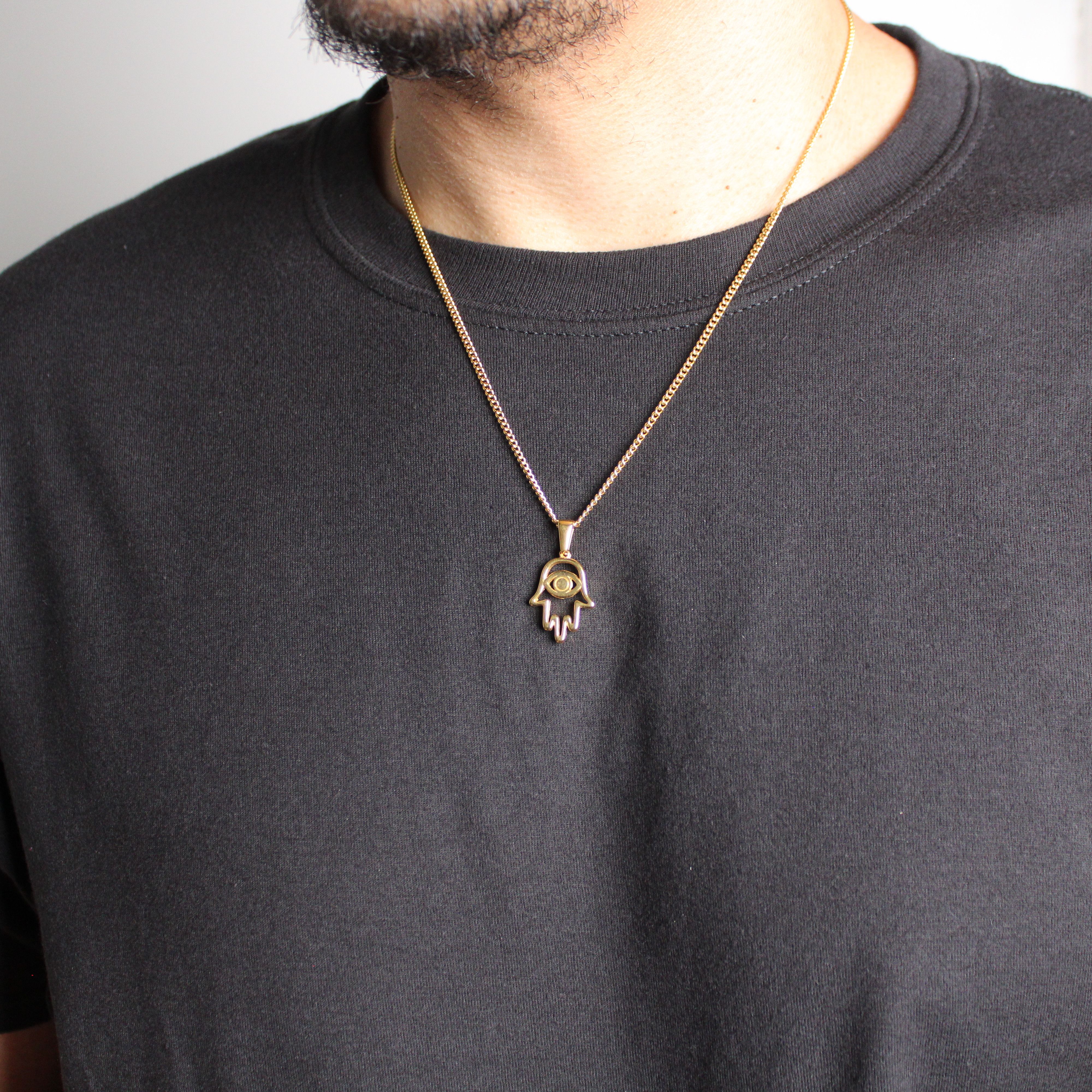 Jewelry Gold Hamsa Evil Eye Pendant Chain Necklace Size ONE SIZE - 2 Thumbnail