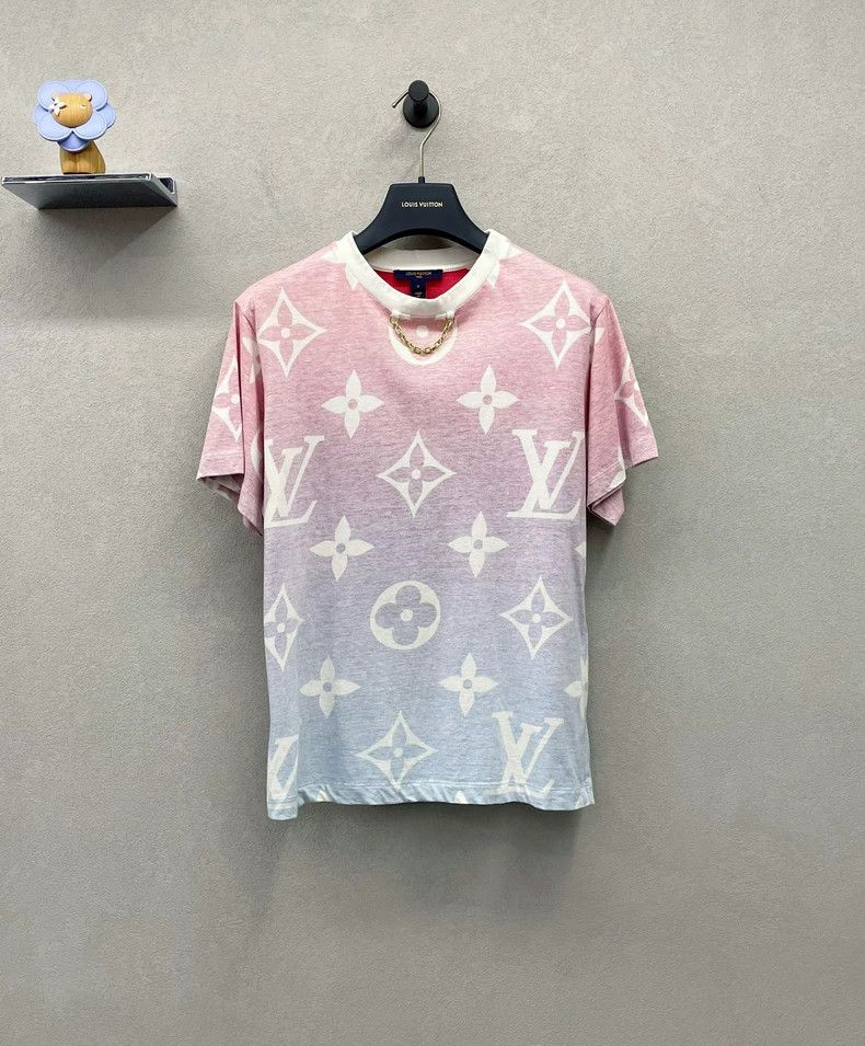 LV Pink Blue Gradient Short Sleeve Shirt - dmc