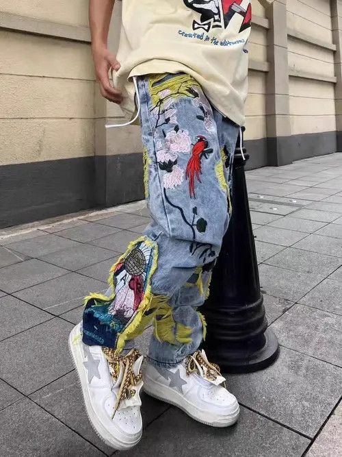 Japanese Brand × Jean Retro heavy embroidery ripped washed distressed jeans Size US 32 / EU 48 - 1 Thumbnail
