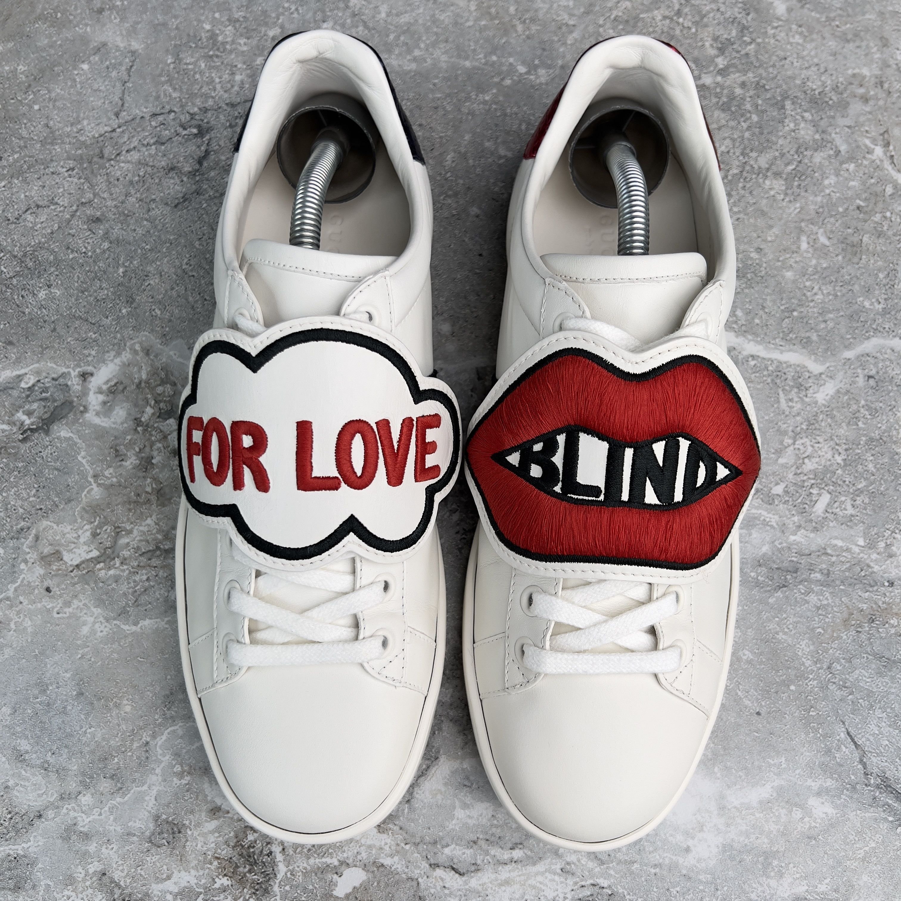 Gucci Gucci Ace Sneakers Blind For Love Patch Web Leather Size US 8 / IT 38 - 5 Thumbnail