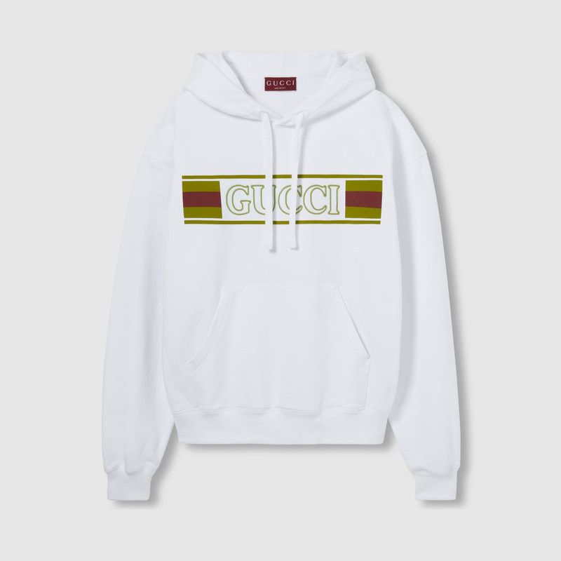 oc11z0226 Embroidered Cotton Hooded Sweatshirt in White