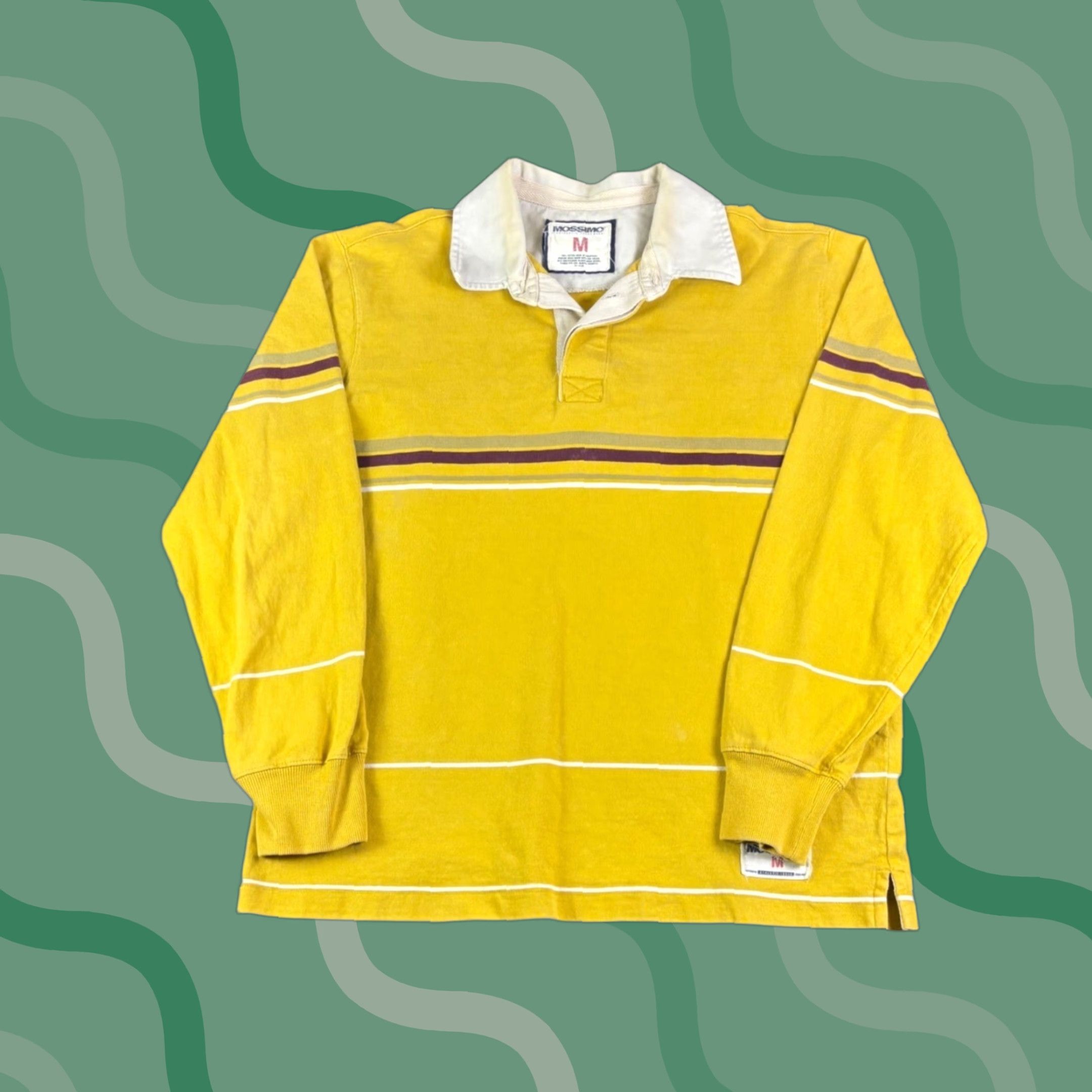 Mossimo Mossimo Vintage Mens Rugby Shirt Yellow Striped Long Sleeve Cotton Polo Medium Size US M / EU 48-50 / 2 - 1 Thumbnail