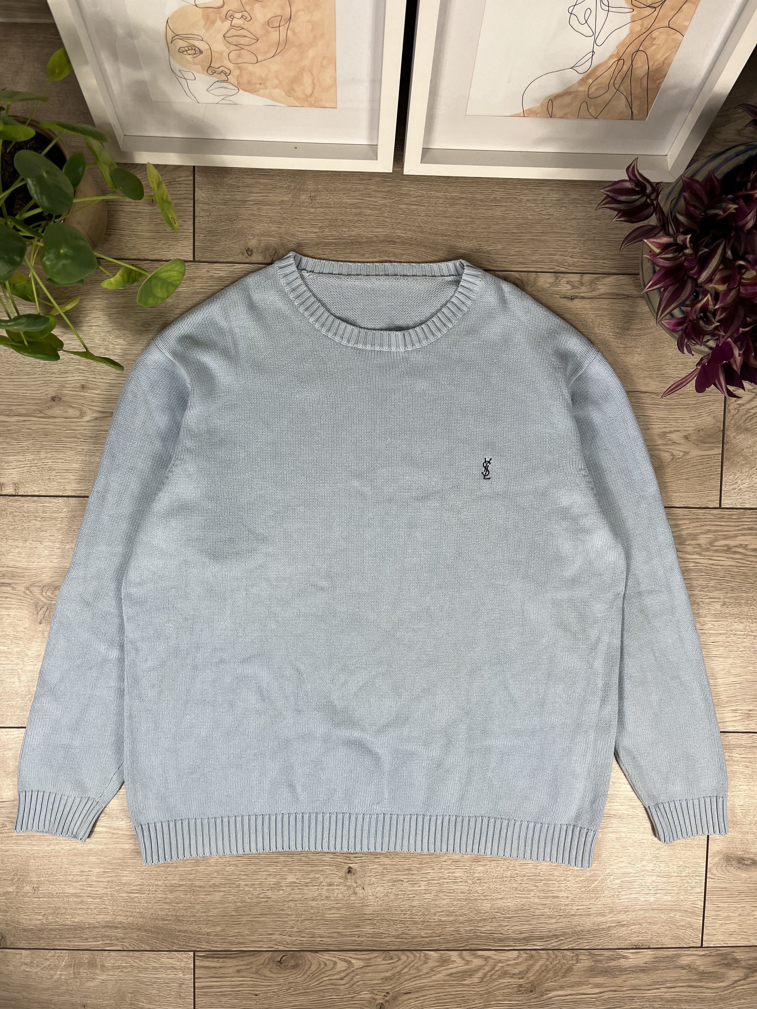 Vintage × Yves Saint Laurent Vintage Yves Saint Laurent baby blue basic sweater YSL Size US M / EU 48-50 / 2 - 1 Thumbnail