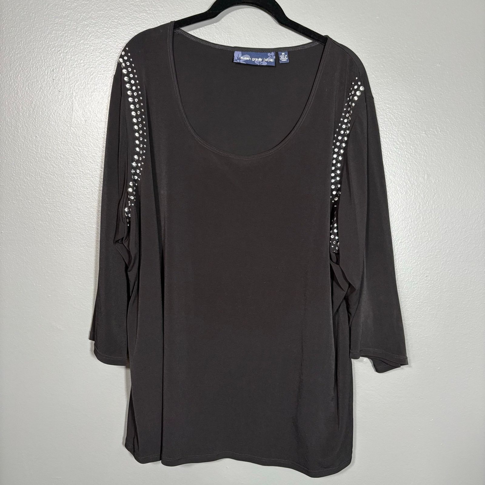 Other Susan Graver Black & Silver Studded Funky Casual Top - 2X Size XXL / US 16-18 / IT 52-54 - 1 Thumbnail