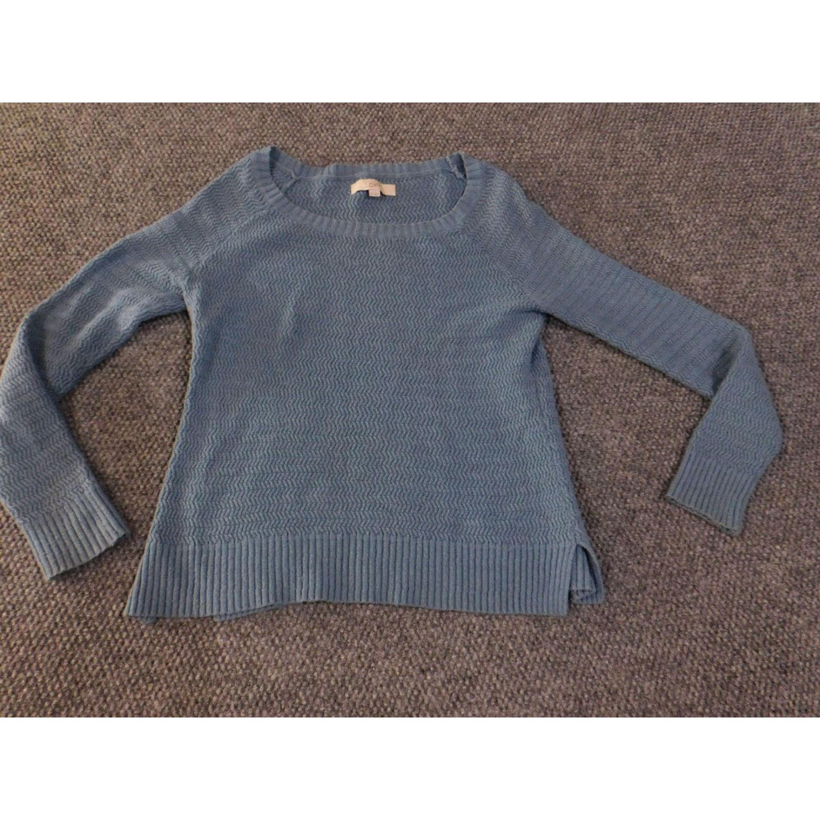 Loft LOFT Sweater Womens Medium Blue Knit Textured Pullover Casual Cotton Rib Knit Scoop Neck Long Sleeve Pullover Regular Fit Adult Womens Size M / US 6-8 / IT 42-44 - 3 Thumbnail