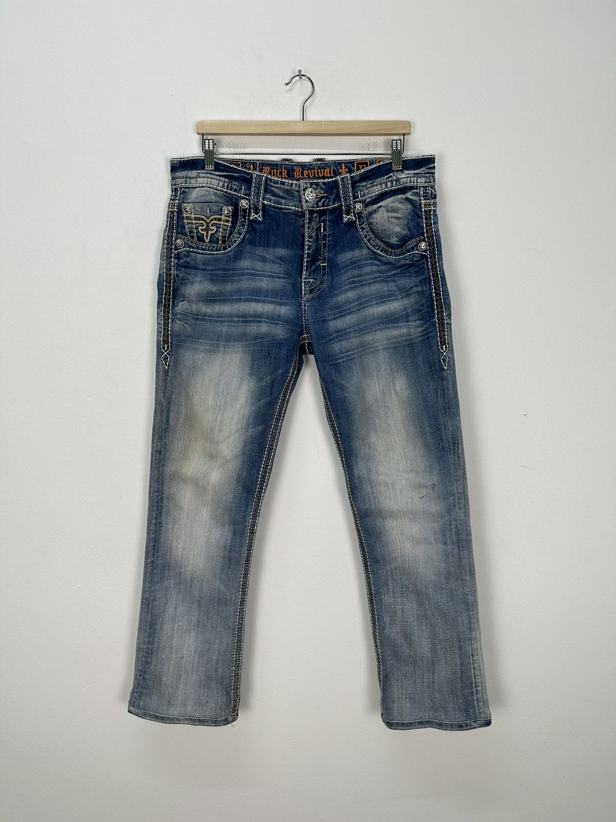 image of Rock Revival Straight Jeans Pants in Blue, Men's (Size 33)