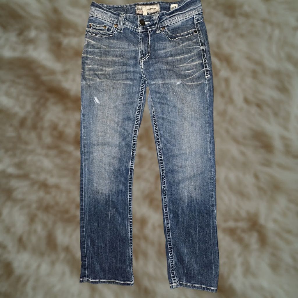 BKE BKE Harper Bootcut Jeans Womens 26 Regular Bootcut Blue Embroidered Low Rise 29in Inseam Denim Stretch N/A Size 26" / US 2 / IT 38 - 1 Thumbnail