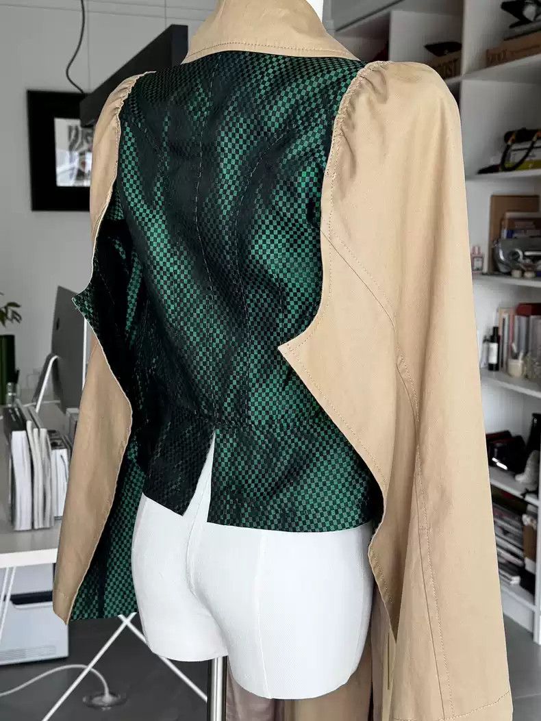 junya watanabe Dark green checkerboard trench coat