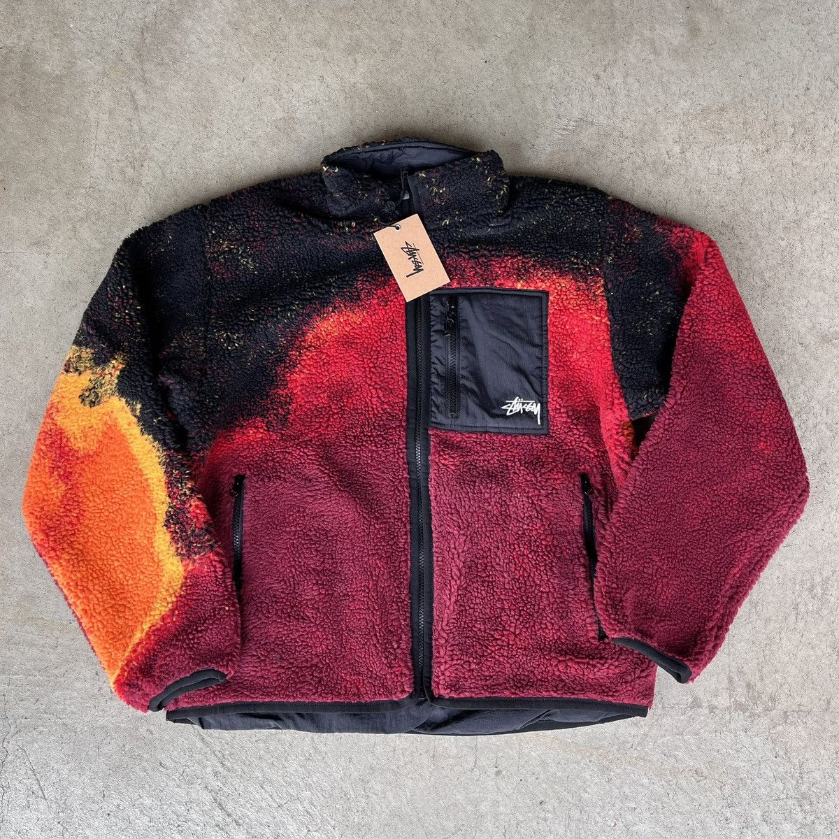 Image of Sold Out Stussy Magma Lava Reversible Sherpa Fleece Zip Ds, Men's (Size Small)