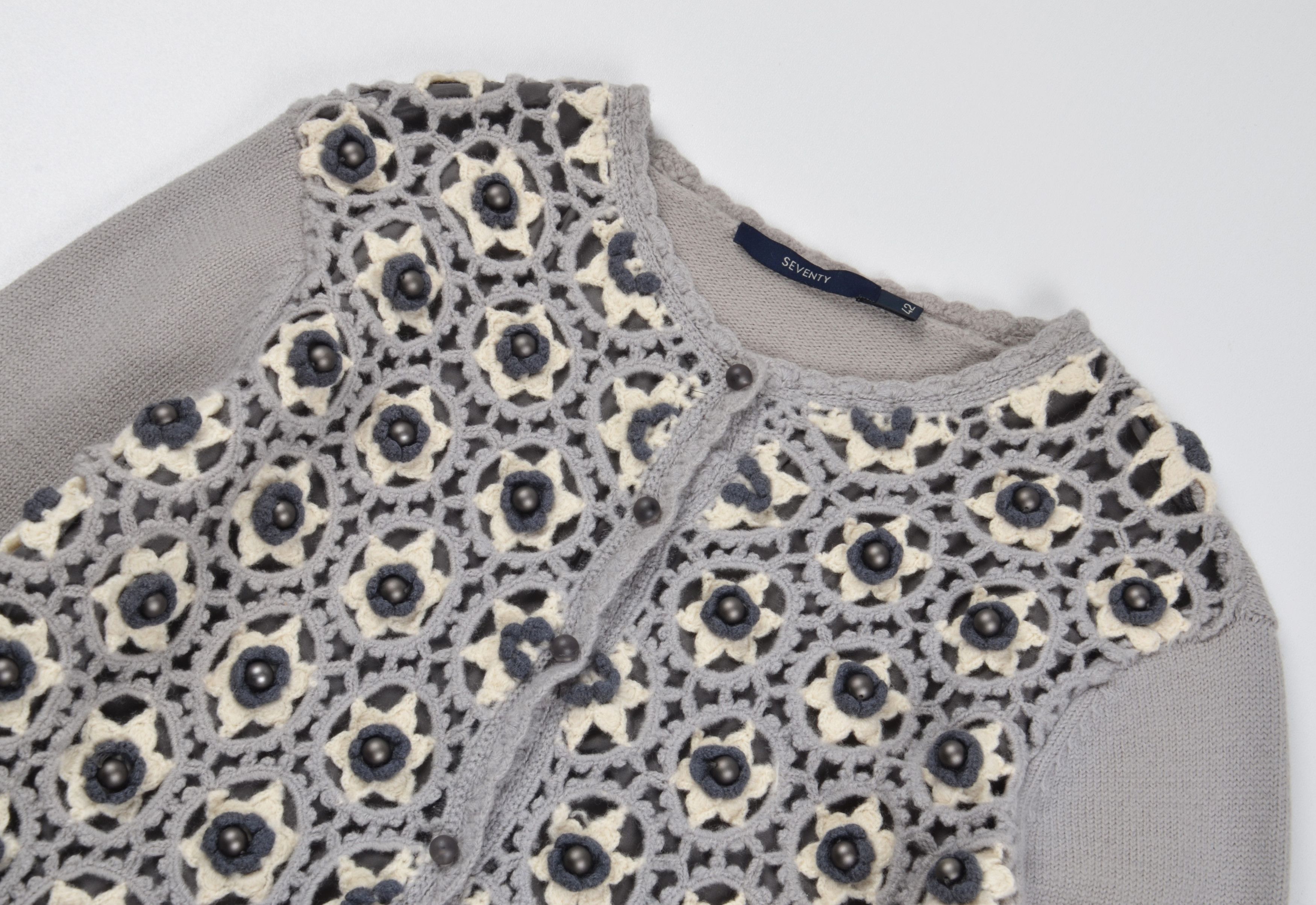 Vintage Vintage Seventy Y2K Crochet Floral Beaded Knit Cardigan Size S / US 4 / IT 40 - 4 Thumbnail