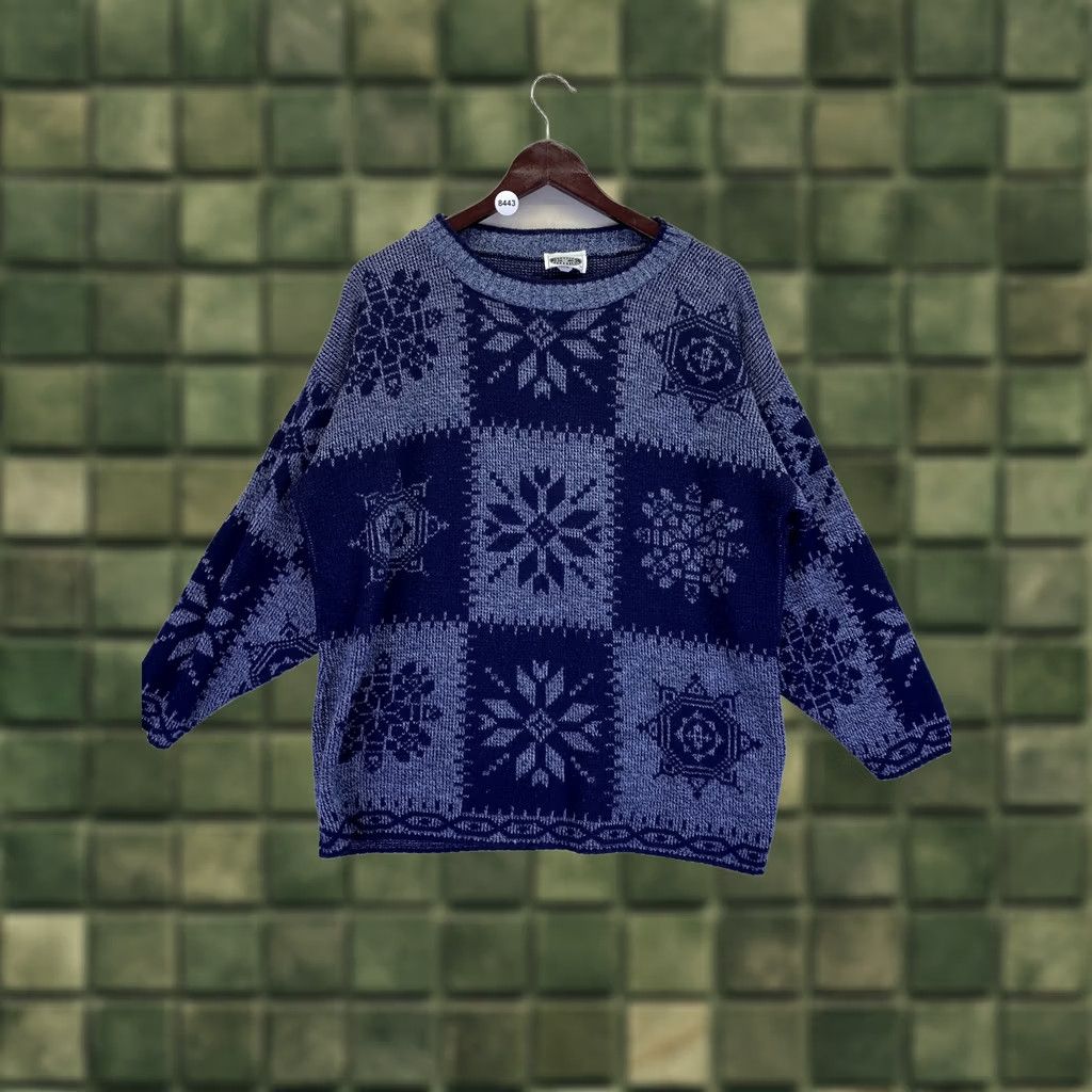 Essentials VINTAGE Classic Essentials Sweater Womens Plus Size 22 Snowflake Knit Blue Pullover 3/4 Sleeve Knit Wool Blend Cotton Blend Size 3XL / US 20-22 - 1 Thumbnail