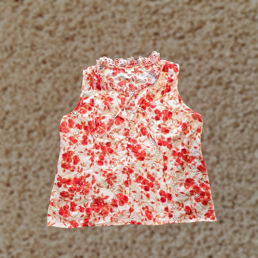 Vintage Jennifer Grace Top Womens XL Orange Floral Eyelet Lace Sleeveless Boho Casual Shirt Blouse Women Bohemian Peasant Summer Spring Regular Size XL / US 12-14 / IT 48-50 - 1 Thumbnail