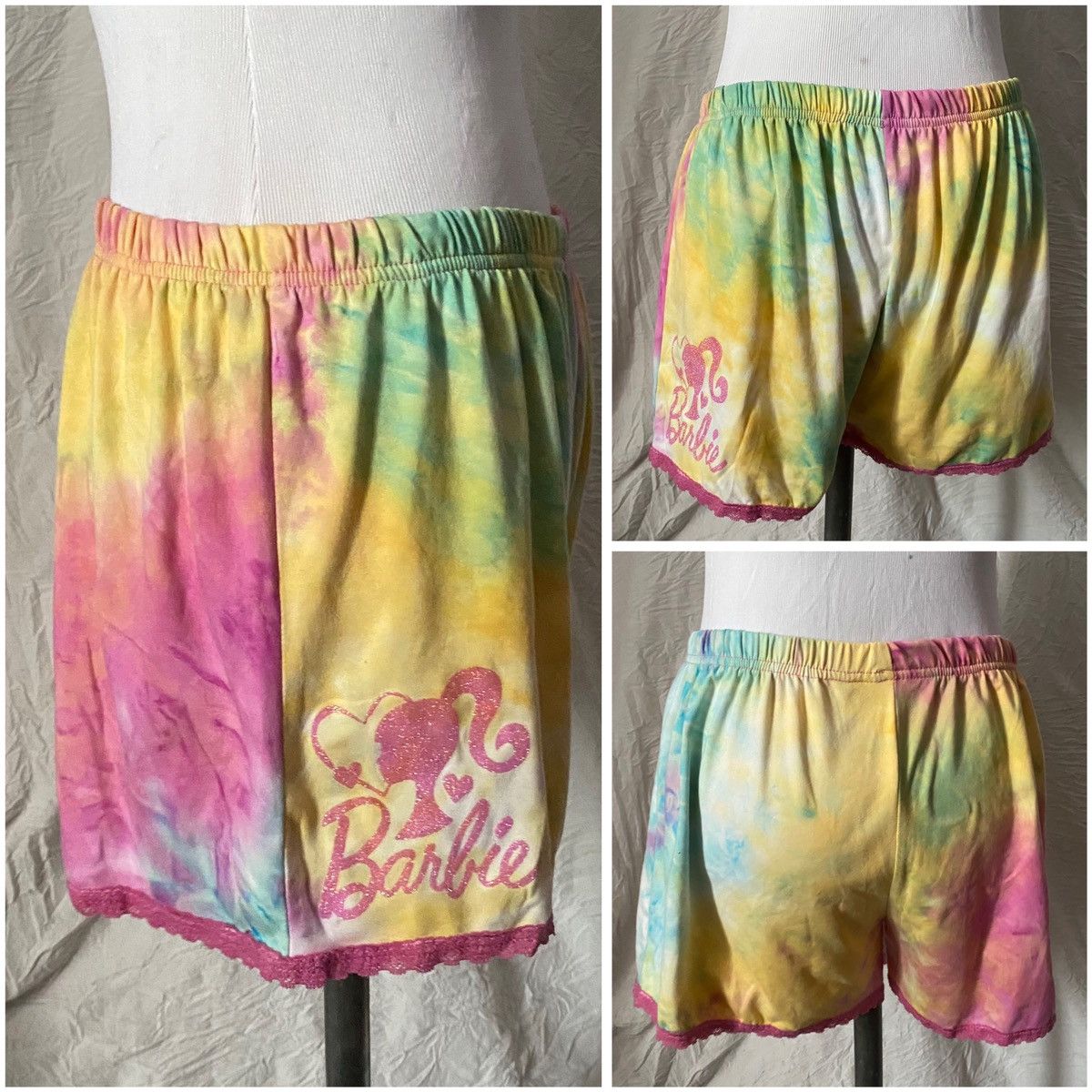 Vintage Retro, Pastel Tie Dye, Sparkle Barbie, Lounge/Sleep Shorts Size 28" / US 6 / IT 42 - 6 Thumbnail