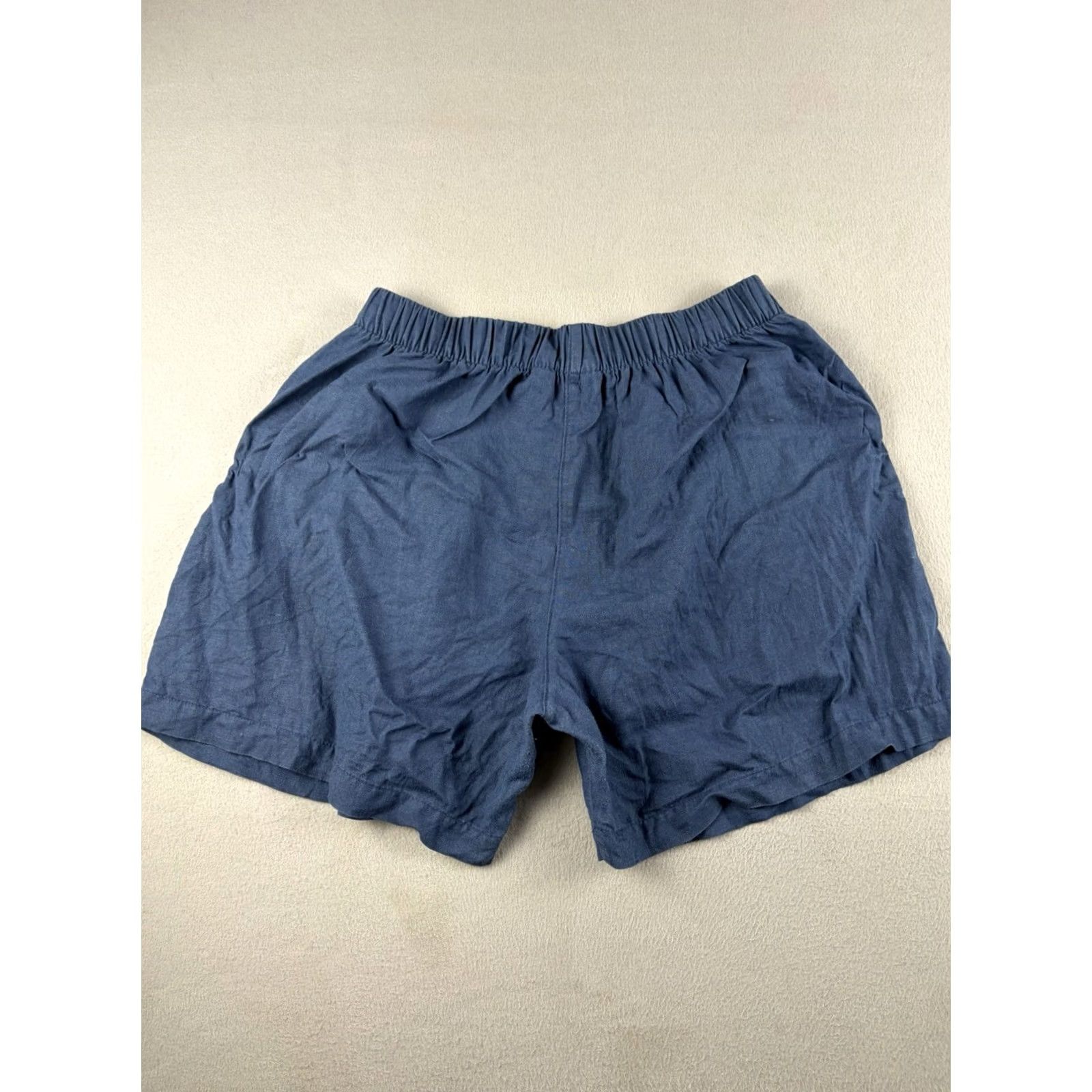 Vintage American Giant Women's Linen Short Beach Horizon Blue 100% Linen Pull On XL Elastic Waist Chino Relaxed Regular Beach Women Blue 100% Linen Short Size 40" / US 18 - 4 Thumbnail