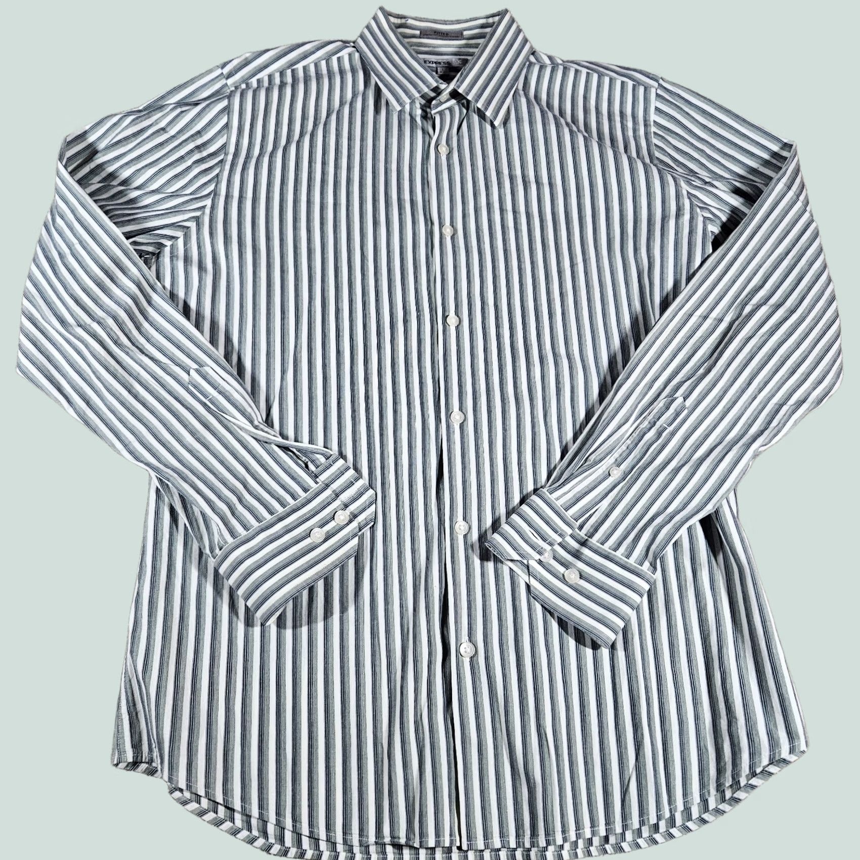 Express Express Shirt Mens Large White Green Button Up Modern Fit Stretch Size US L / EU 52-54 / 3 - 1 Thumbnail