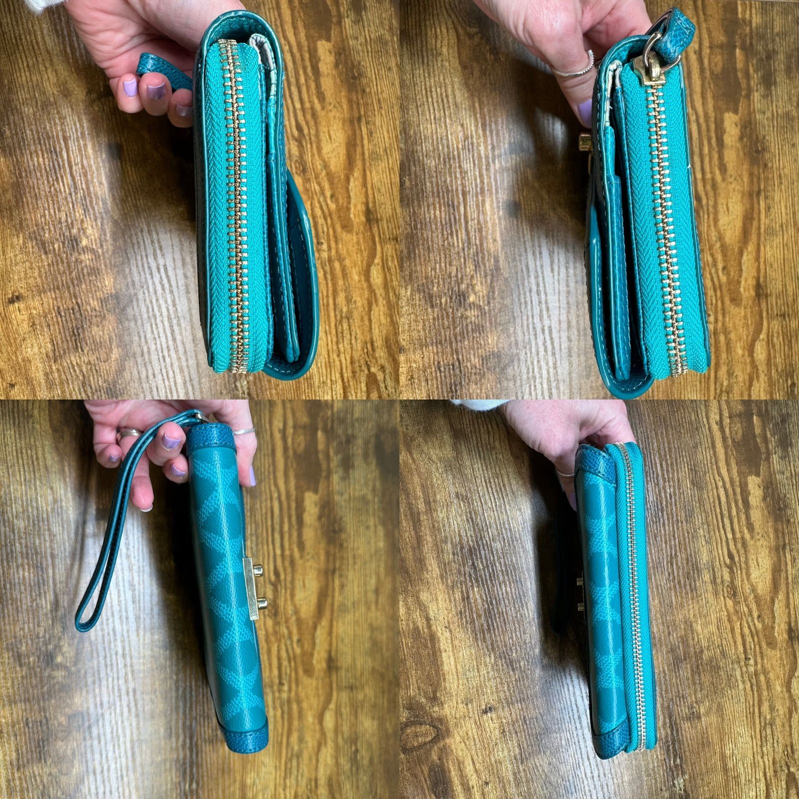 Vera Bradley Vera Bradley Teal Faux Leather Wristlet Wallet Clutch Argyle Diamond Pattern Zipper Credit Card IDs Women's One Size Size ONE SIZE - 8 Thumbnail