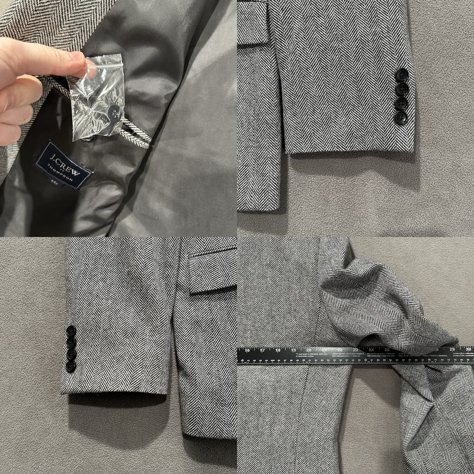 J.Crew J.CREW Blazer Men 44 Regular Gray Herringbone Thompson Jacket Sportcoat 2 Button Size 44R - 8 Thumbnail