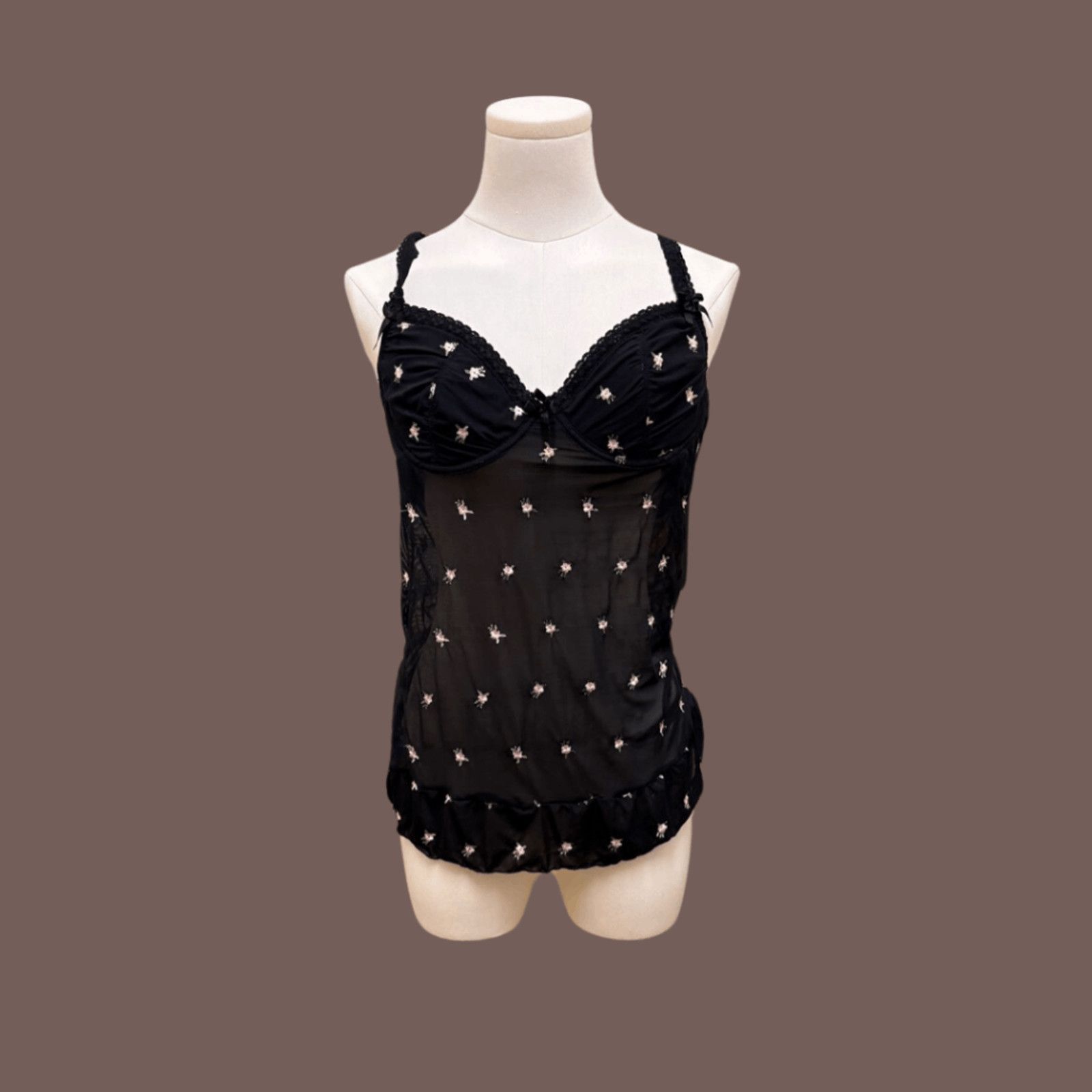 Vintage VTG Bustier Top | Ava Rose Sheer Lace Black | Y2K Romance Size XL / US 12-14 / IT 48-50 - 1 Thumbnail