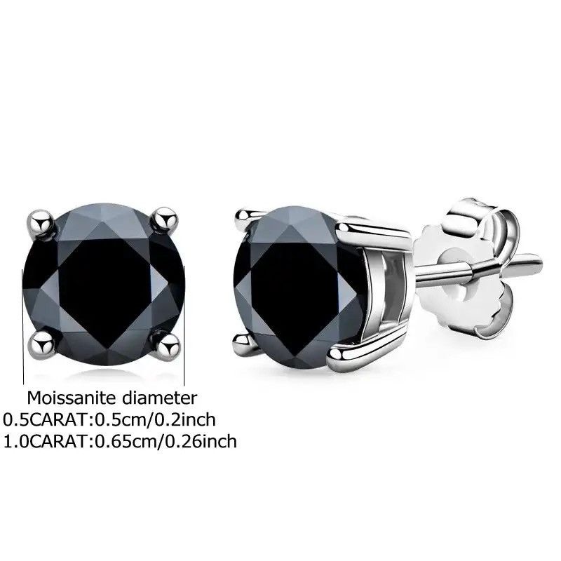 Jewelry 925 Silver 0.5 Carat Moissanite 4 Claws Round Black Earrings Size ONE SIZE - 5 Thumbnail
