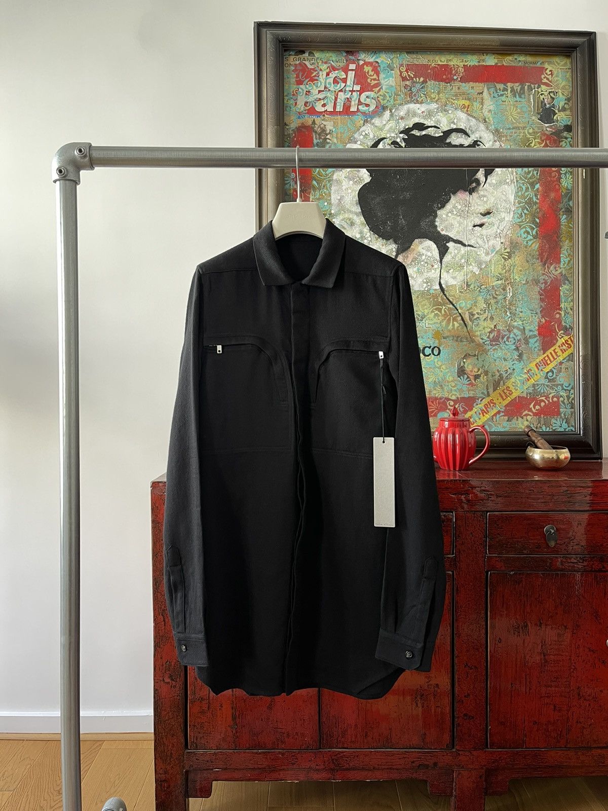 image of Rick Owens Office Wool Shirt in Black, Men's (Size Small)