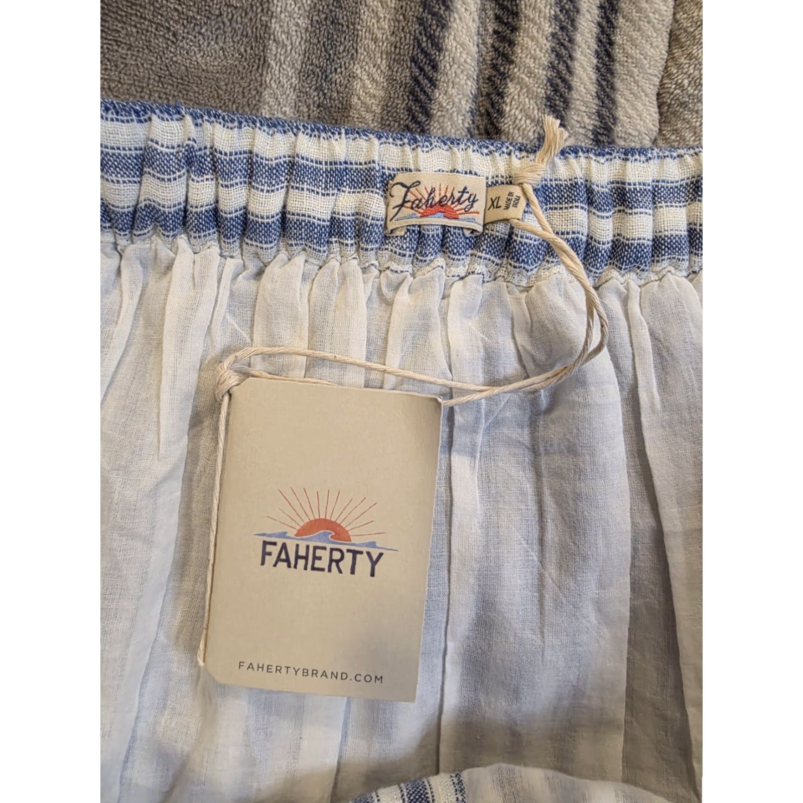 Faherty Faherty Whitley Linen Button Front Skirt Low Tide Stripe Blue Womens XL NEW NWT Size 40" / US 18 - 5 Thumbnail