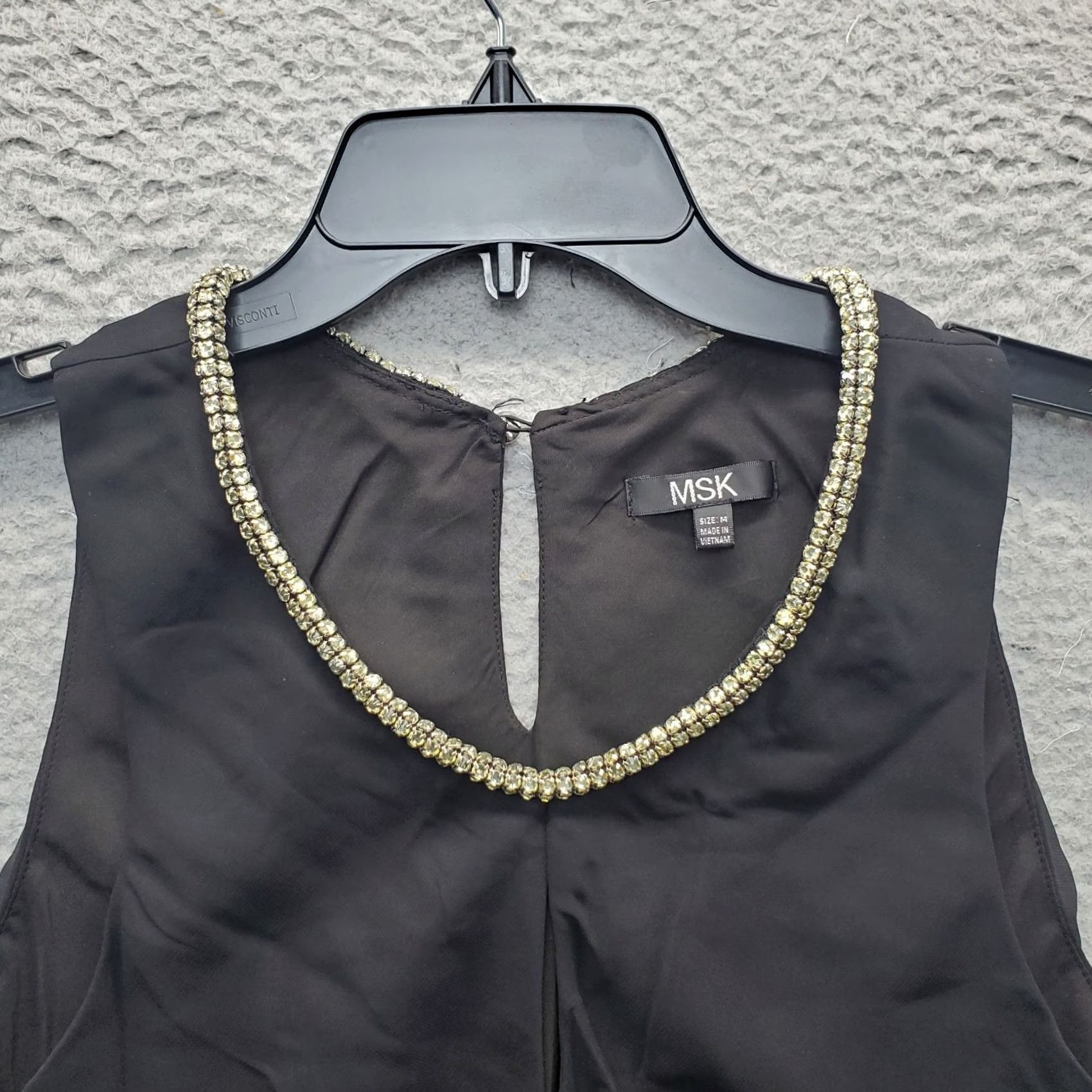 Vintage MSK Tank Dress Women's M Black Lined Layered Beaded Round Neck Keyhole Back Shirt? Size M / US 6-8 / IT 42-44 - 5 Thumbnail