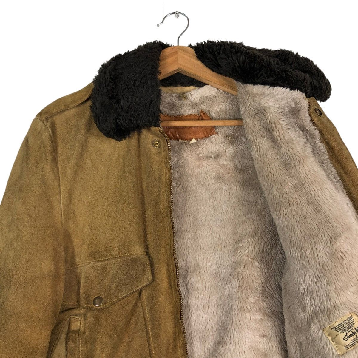 Genuine Leather 🔥TRUE VINTAGE 70’s WILLIAM BARRY USA SHERPA LINING MILITARY Size US M / EU 48-50 / 2 - 10 Thumbnail