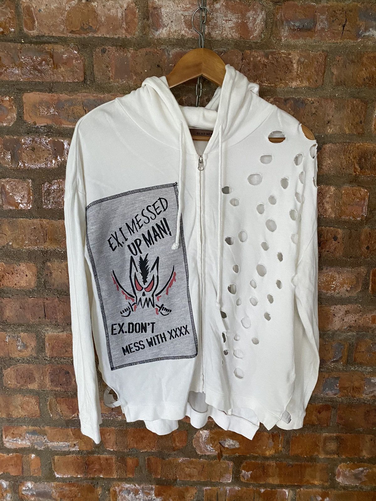 Japanese Brand Glad News japan “O” distressed mesh back hoodie Size US M / EU 48-50 / 2 - 2 Thumbnail
