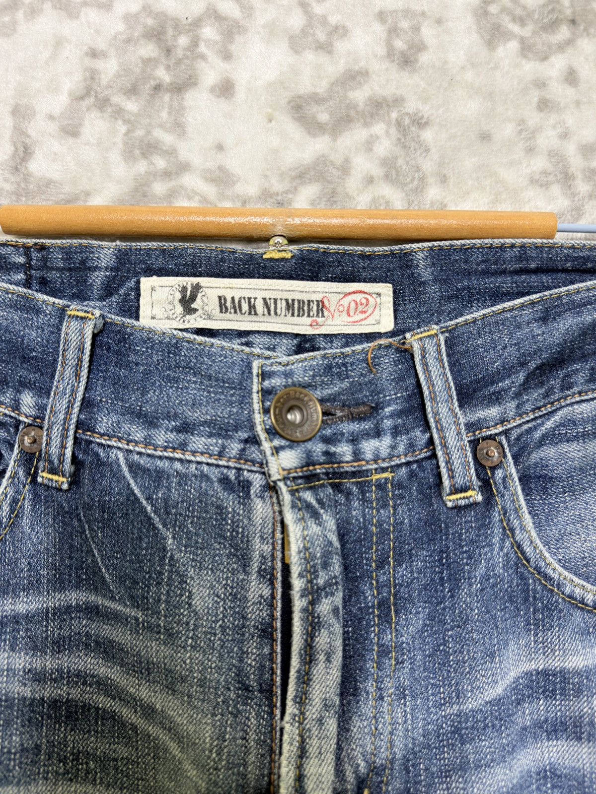 Vintage Vintage Back Number Faded Blue Denim Whiskered Honeycomb Size US 31 - 8 Thumbnail