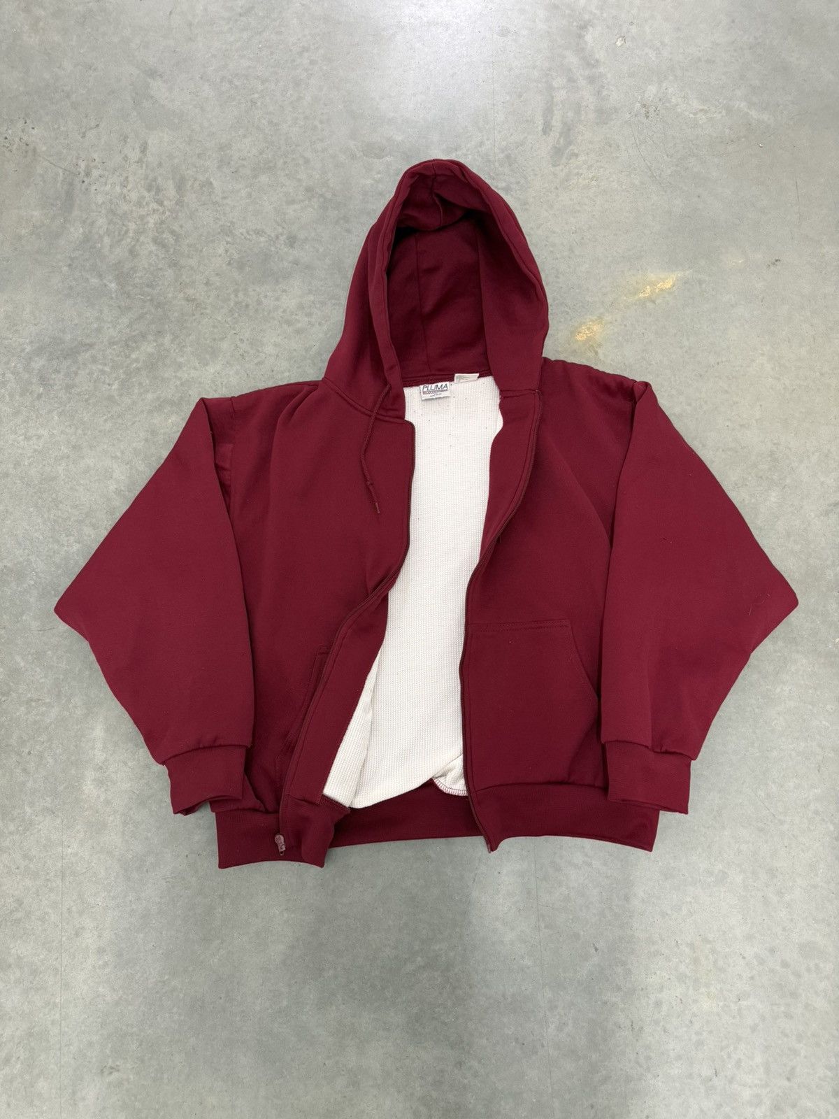 Japanese Brand Pluma Burgundy Thermal Waffle Lined Vintage Full Zip Hoodie Size US XL / EU 56 / 4 - 1 Thumbnail
