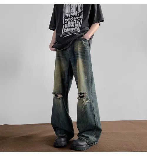Japanese Brand × Jean Pants Men's retro loose straight casual ripped jeans y2k Size US 32 / EU 48 - 4 Thumbnail