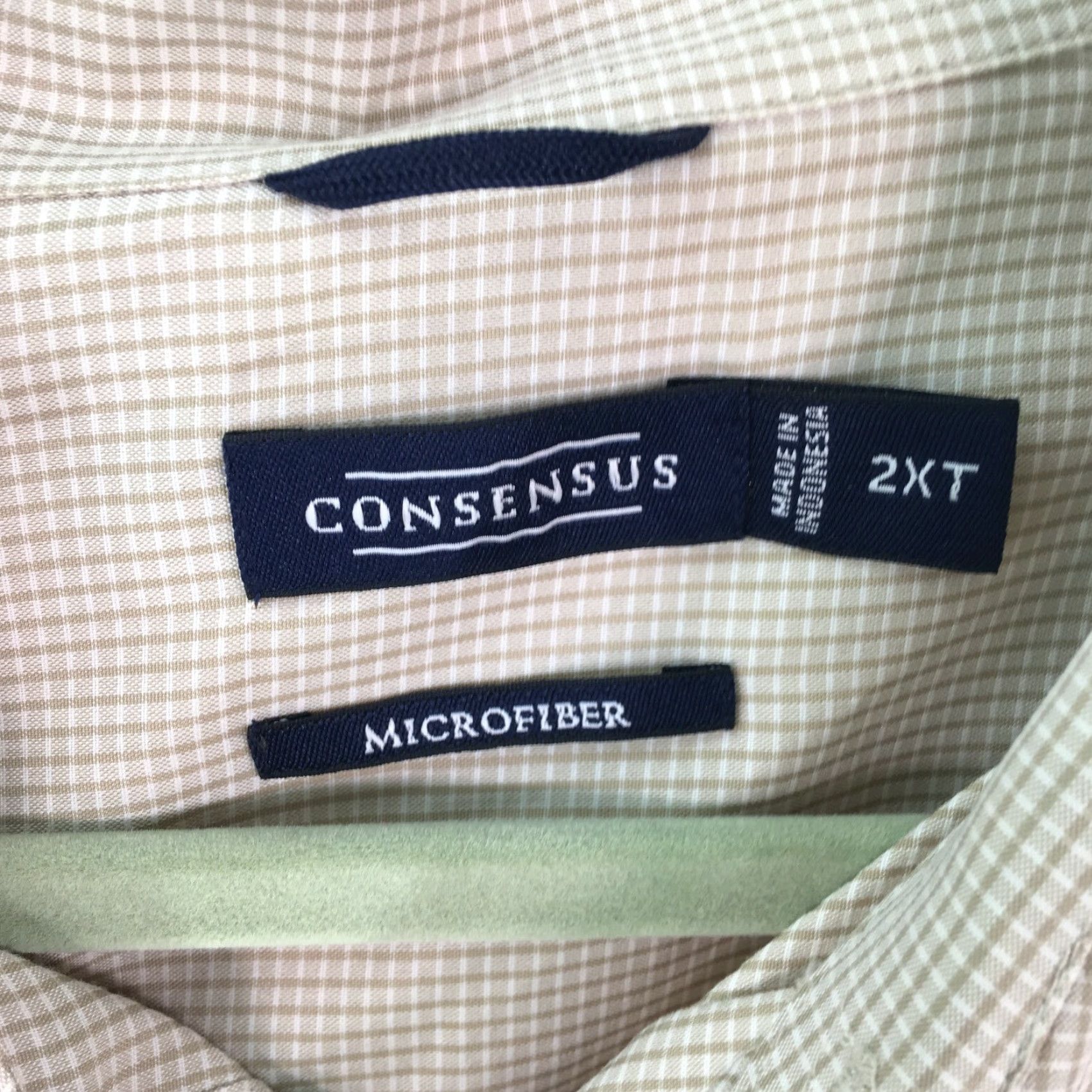 Vintage Consensus Mens Button-Up Shirt 2XT Beige Short Sleeve Microfiber Plaid Black 52in Chest Classic Casual Shirt Mens 2XT Beige Microfiber Button-Up Size US 39 - 4 Thumbnail
