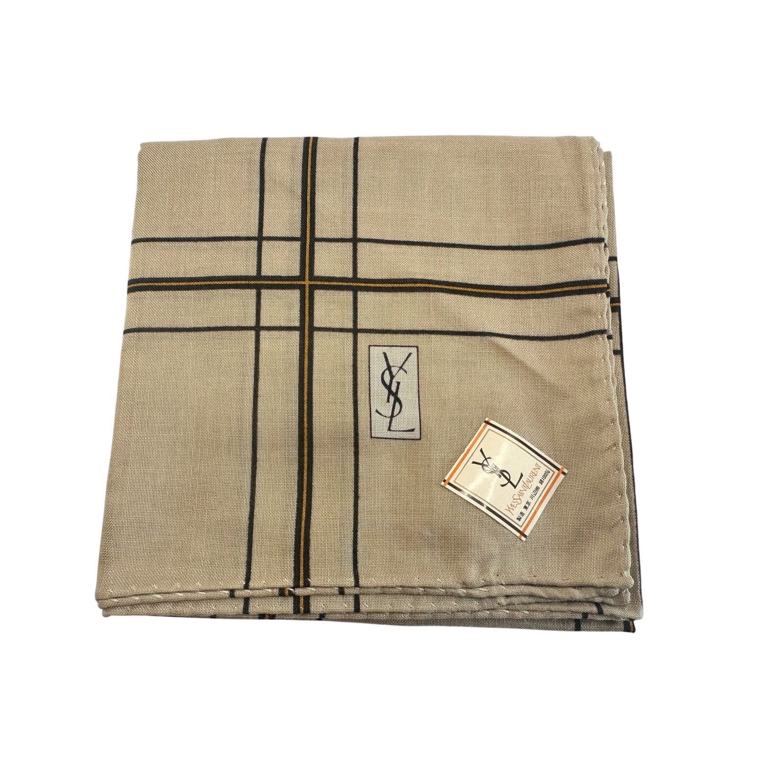 Yves Saint Laurent YSL Yves Saint Laurent Pocket Square Scarf Beige Plaid Size ONE SIZE - 5 Thumbnail