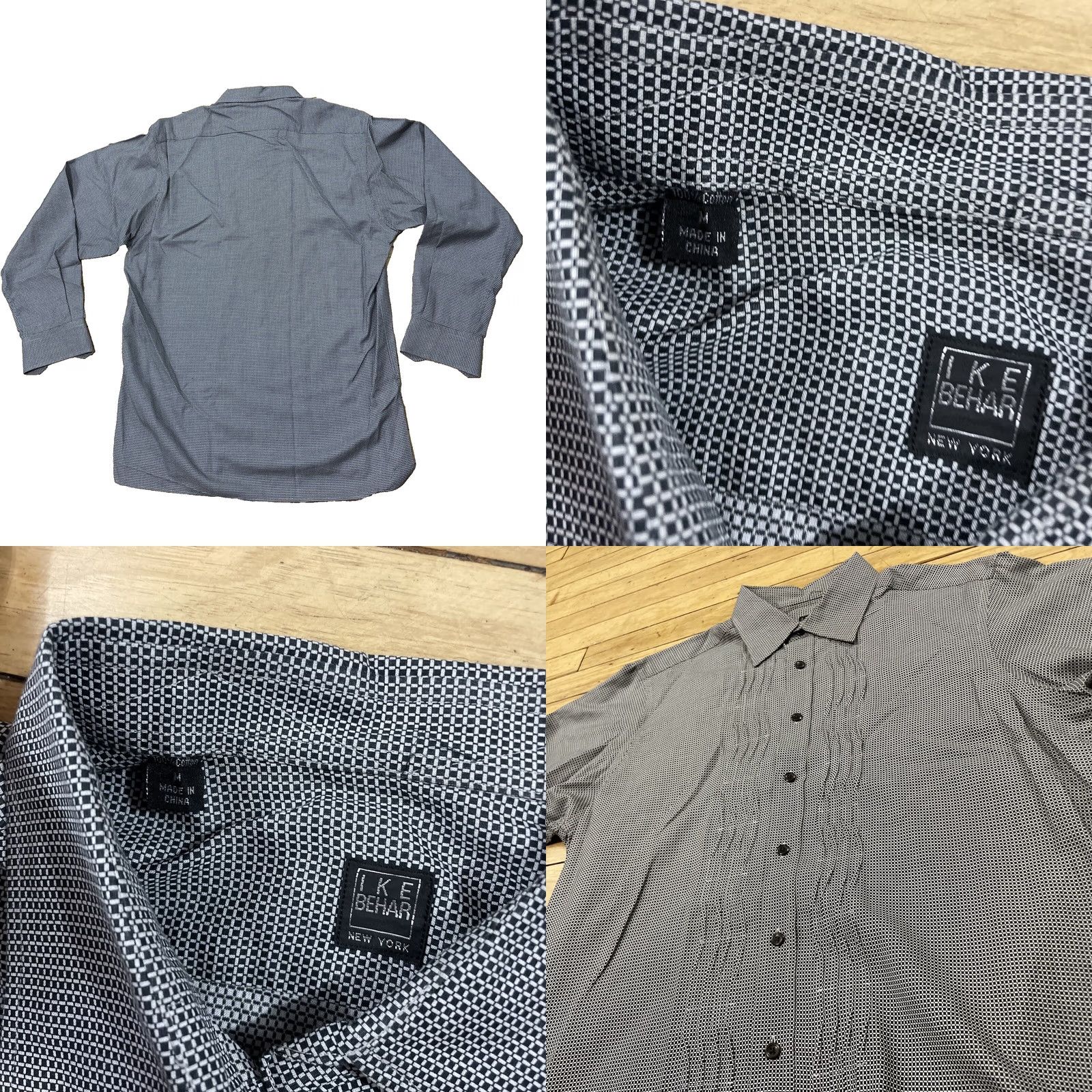 Ike Behar IKE BEHAR New York Pleated Dress Shirt Men M Guayabero Gray Black Check Plaid M Size 40R - 9 Thumbnail
