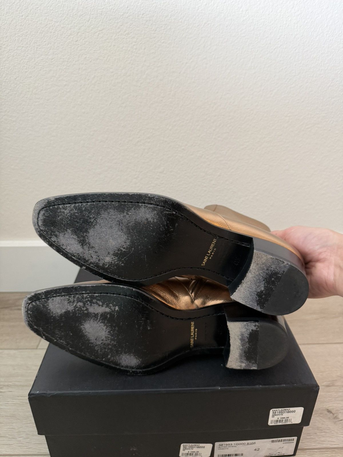 Saint Laurent Paris Gold Leather Wyatt 40mm Boots 41.5 Size US 8.5 / EU 41-42 - 6 Thumbnail
