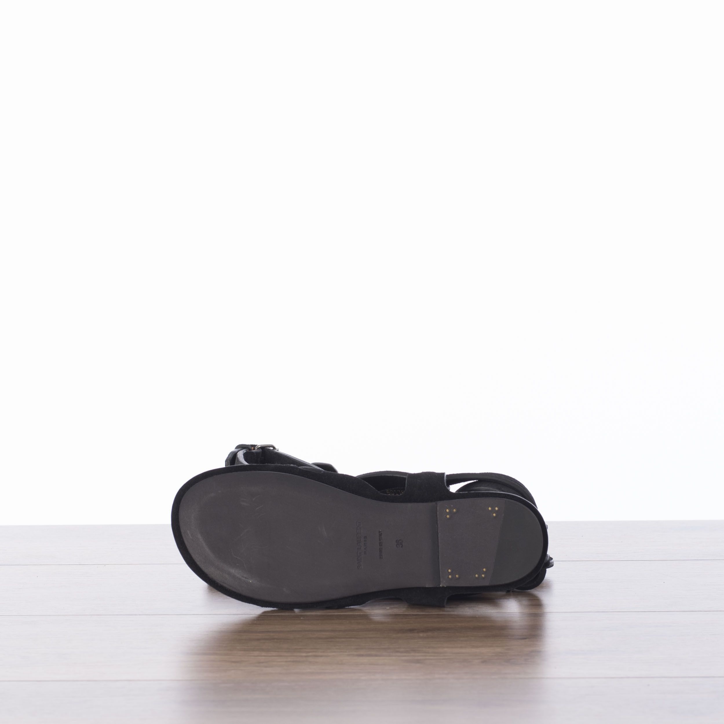 Saint Laurent Paris Culver Flat Buckle Sandals In Black Suede Size US 6 / IT 36 - 10 Thumbnail