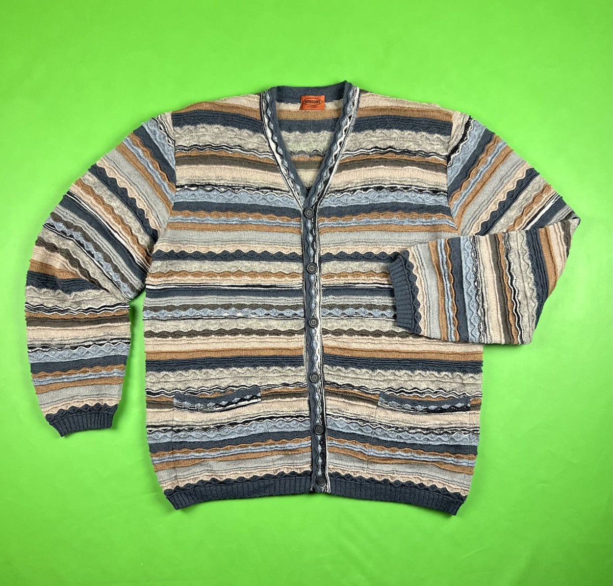 image of Missoni 3D Knit Mohair Multicolour Sweater / Cardigan, Men's (Size XL)