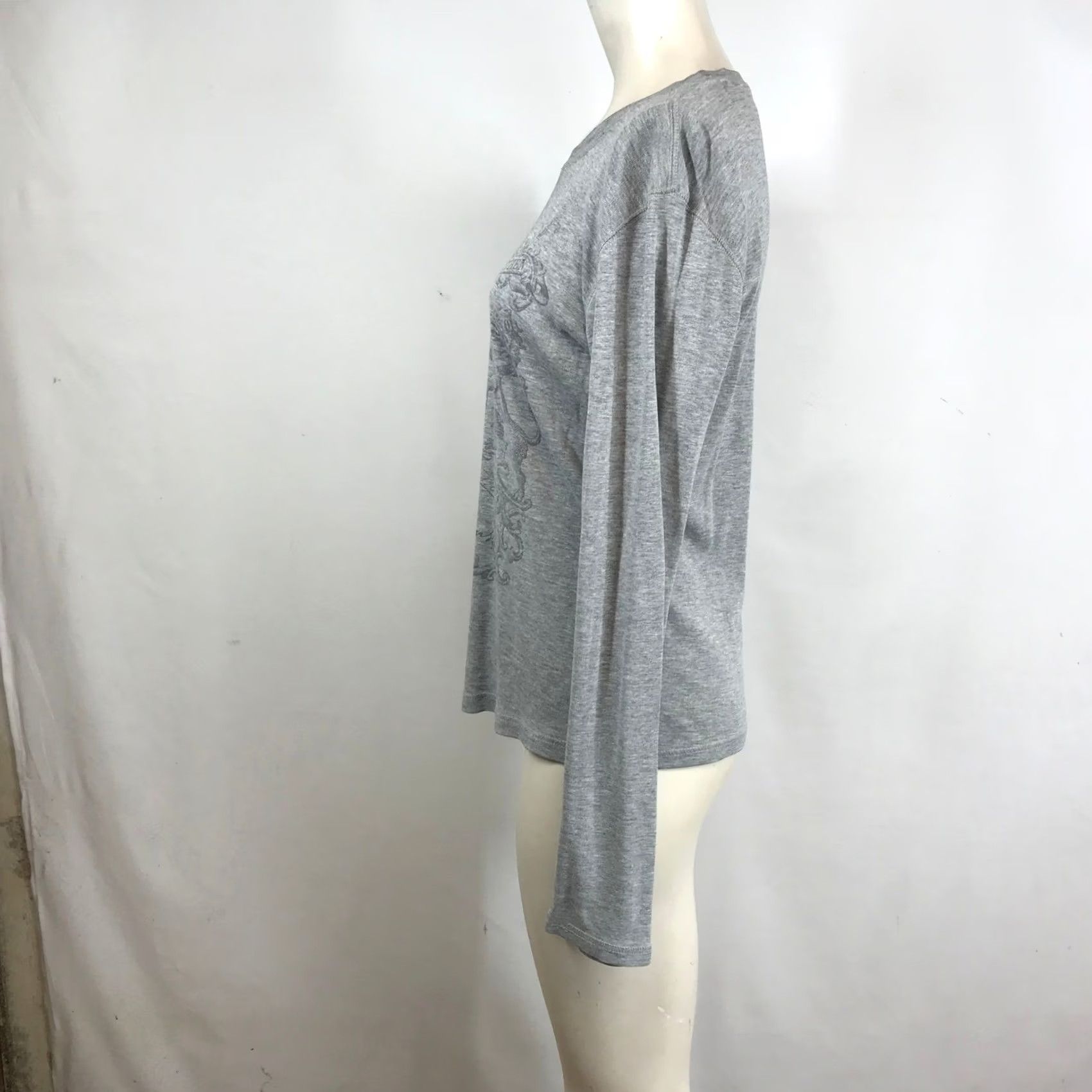Vintage Polo Jeans Co. Ralph Lauren Womens T-Shirt Gray Graphic Crest Long Sleeve Crew Neck Medium Size M / US 6-8 / IT 42-44 - 6 Thumbnail